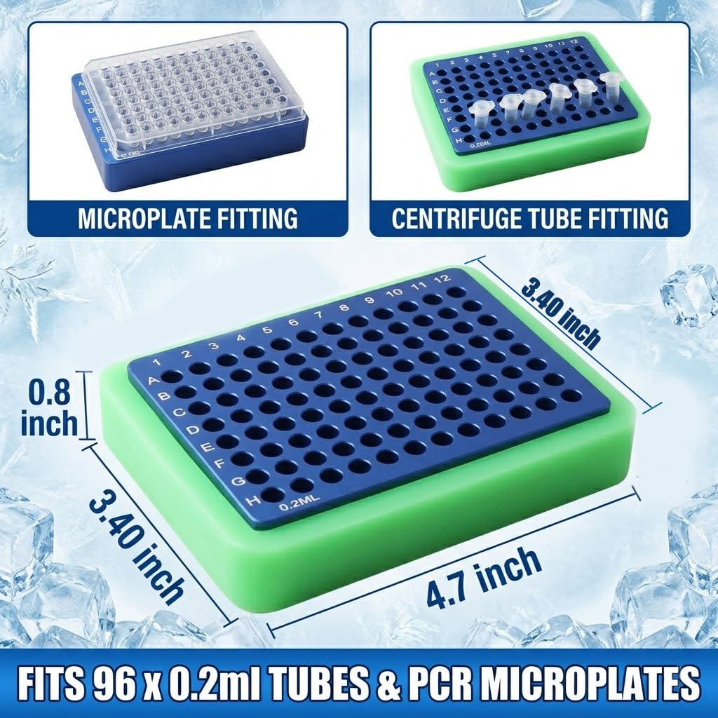 0.2ml Aluminum Cooling Block 96 Well PCR Plate Cooler Lab Module | Anodized Aluminum Alloy, 96 Well 0.2ml Grid, Rapid Passive Heat Transfer, High Dimensional Tolerance, Lab Thermal Modules