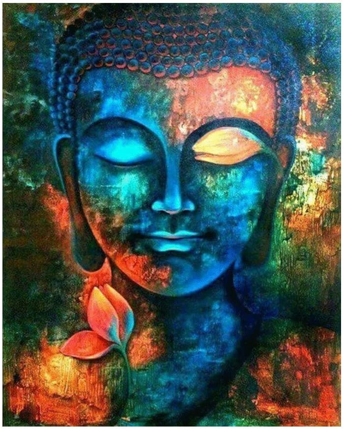 Handser 5D DIY Diamond Painting Rhinestone Pictures of Crystals Embroidery Kits Arts, Crafts & Sewing Cross Stitch for Wall Decor Religious Buddhism Colorful Buddha Flower