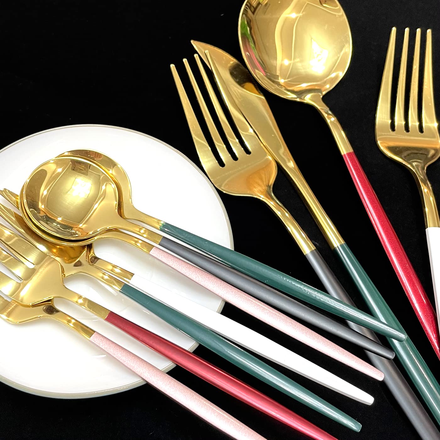 Gugrida Silverware Set, 30-Piece 304 Stainless Steel Flatware Set Copper Cutlery Set Service For 6, Mirror Finish, Dishwasher Safe, Nice［並行輸入品］ | Gugrida Gorgeous 30-Piece Rainbow Flatware Sets of