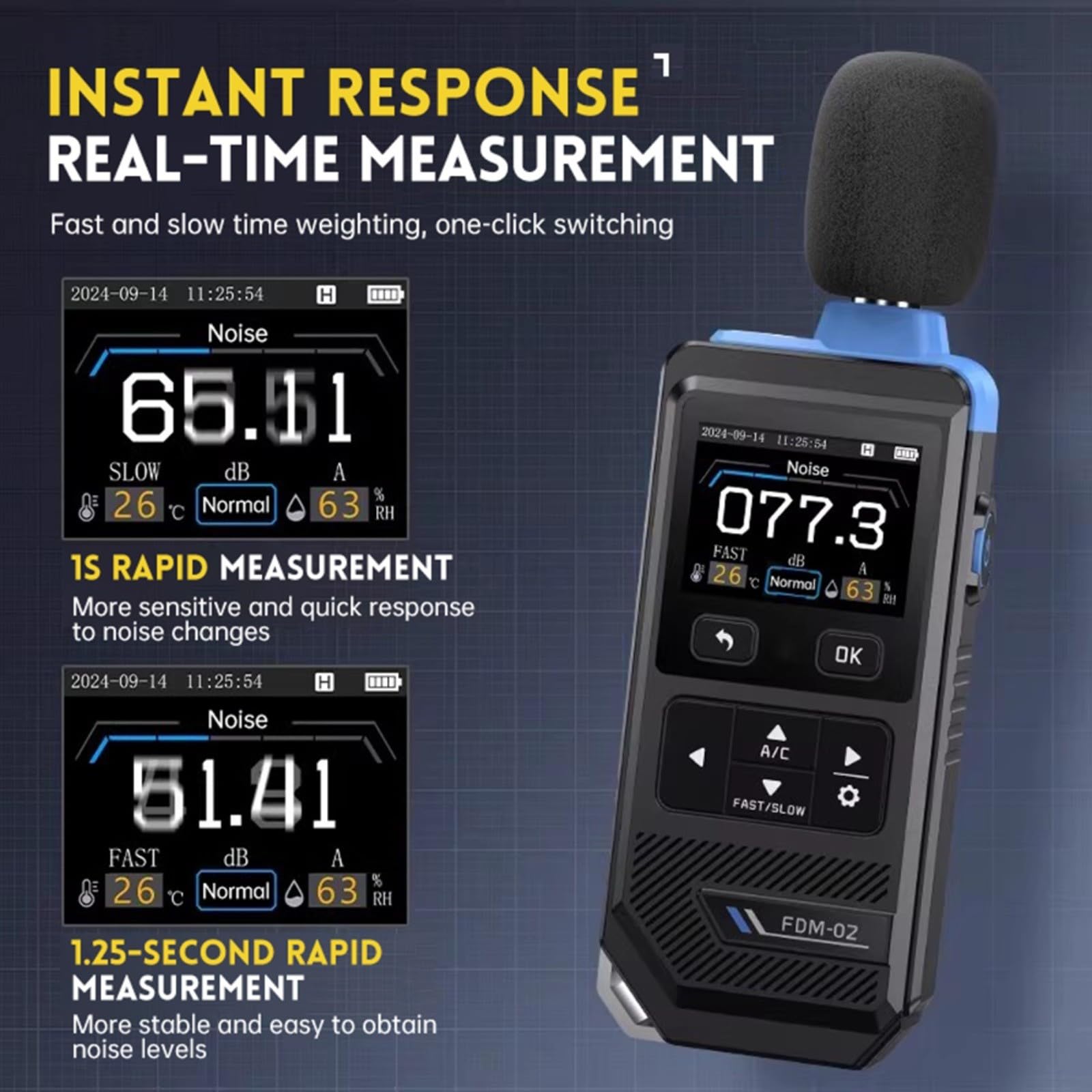 FDM-02 - Medidor digital de nivel de sonido (30 – 130 dB, A/C, con