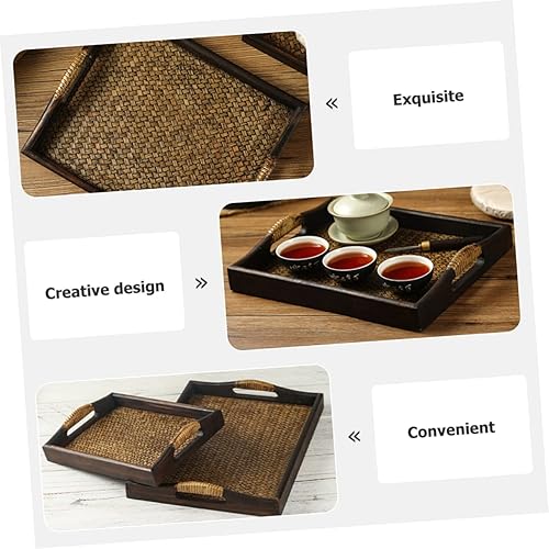 Miniatura 9 de BUGUUYO Bandeja de ratán tailandés, bandeja de té de madera, bandeja rectangular para servir, bandejas de madera, bandejas de madera, bandeja de