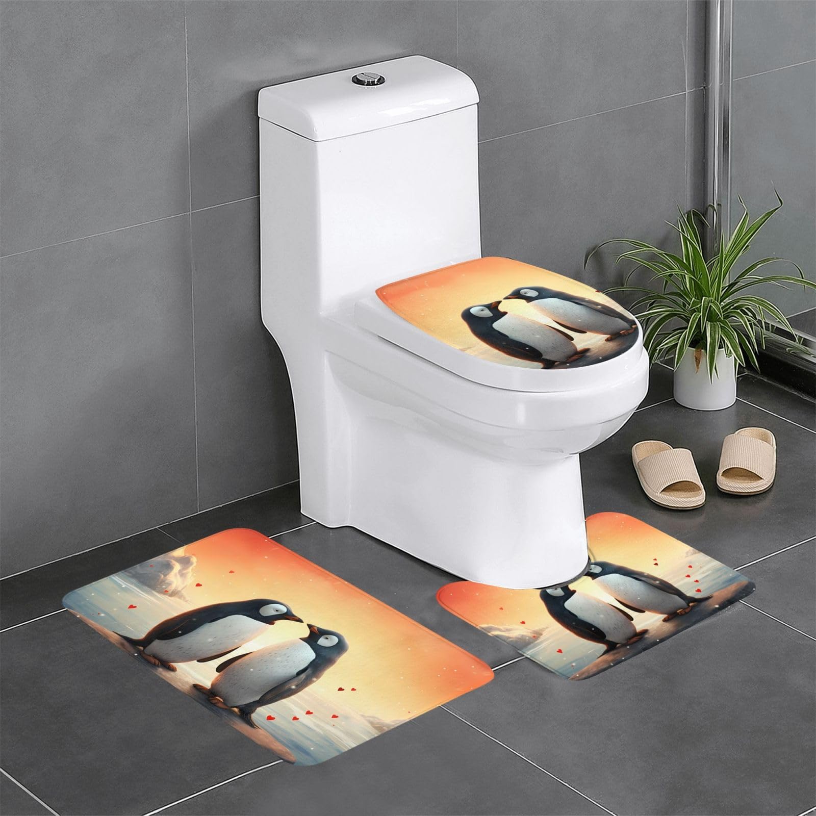 Tapis de salle de bain antidérapants I Love Penguins pour transformer vos toilettes