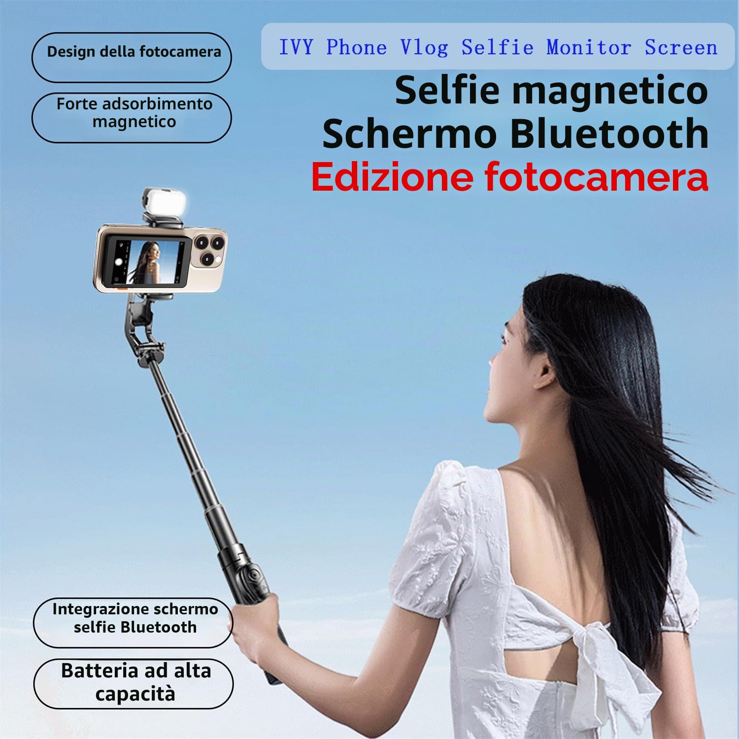 JZ Monitor per selfie Vlog per telefono, fotocamera posteriore, registrazione selfie TikTok/YouTube Live Stream, supporto magnetico wireless 1080p HD, monitor per selfie compatibile con iPhone e
