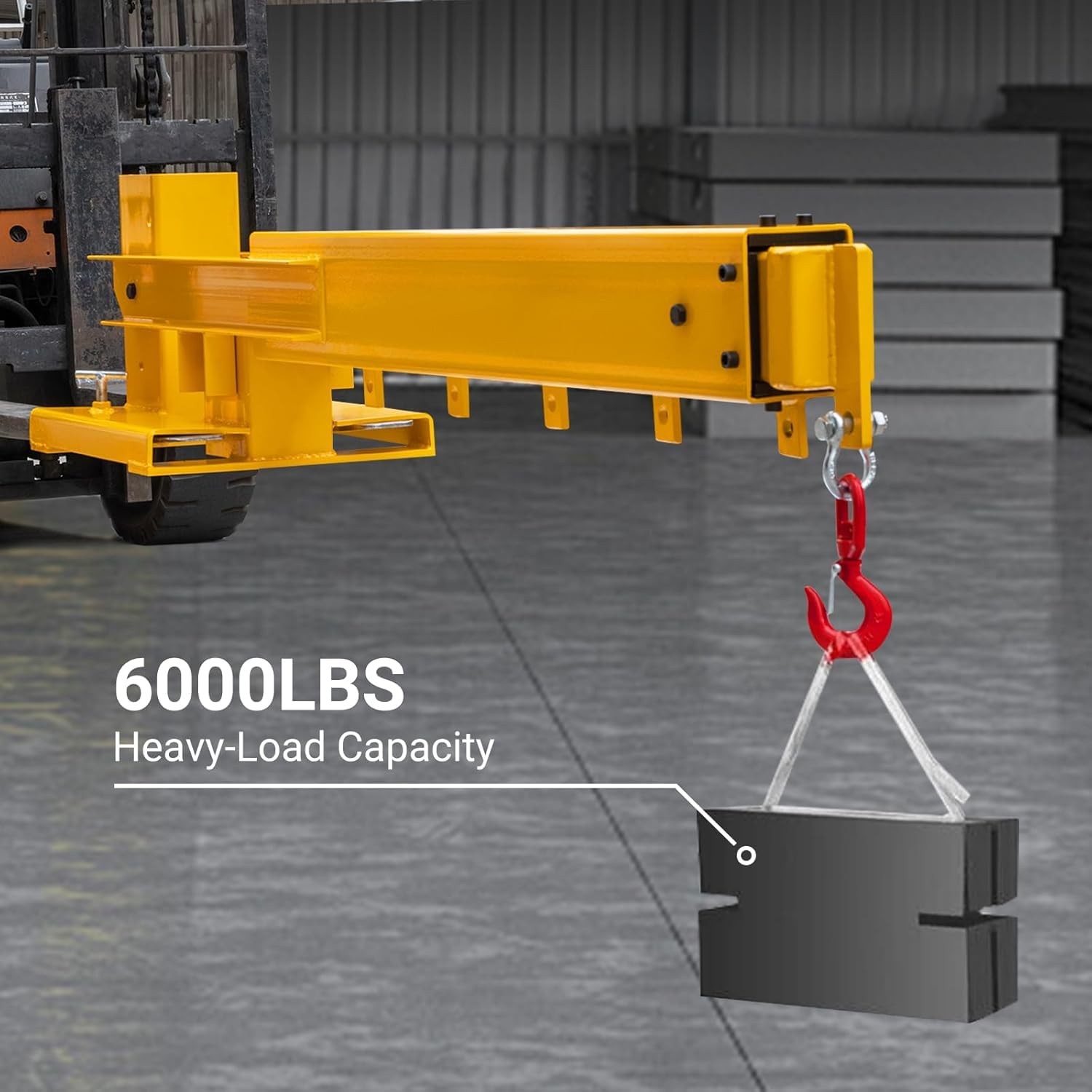 Forklift Jib Crane, Fork Lift Attachment, Adjustable Forklift Mobile Crane, Adjustable Manual Telescopic Device 83“-149”, 6000 Lbs/3T Capacity Heavy Duty Forklift Crane for Warehouses, Factories