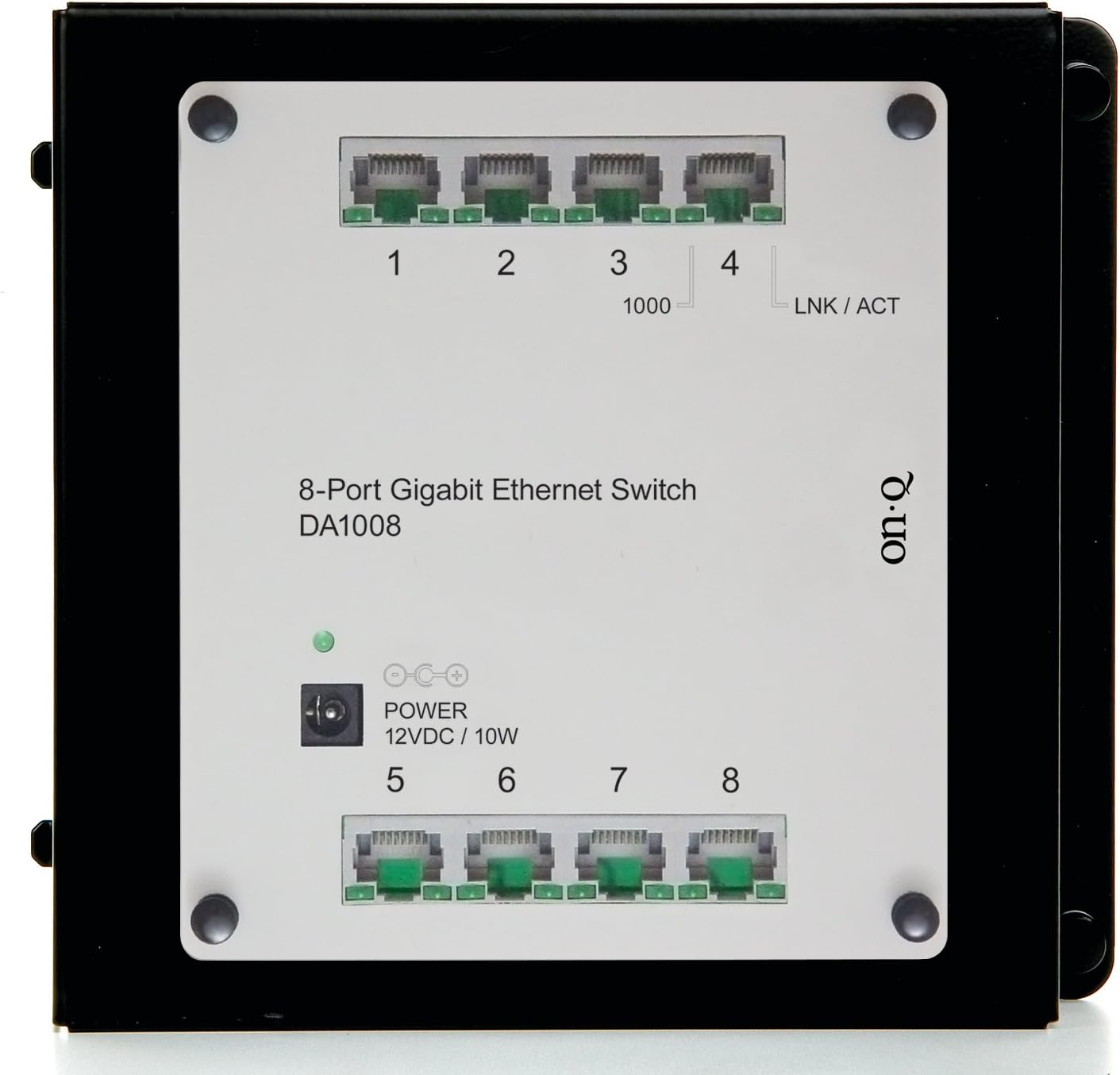 Legrand - OnQ Network Switch, 8 Port Gigabit Switch, Network Box for Connecting Devices, Networking Box in Wall, for HD Audio, Video, Online Gaming, and Web, Black and White, DA1008