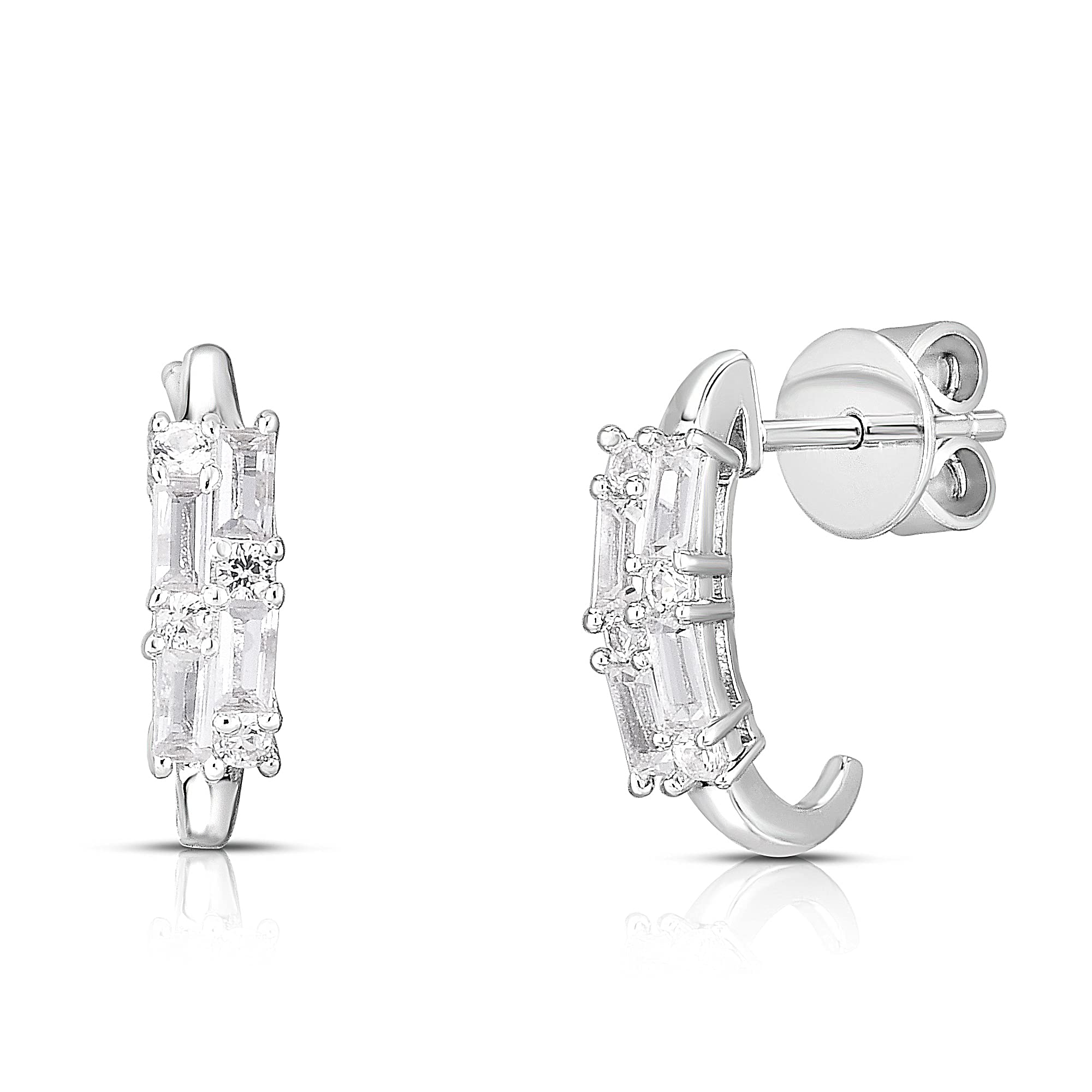 ORO LEONI 925 Sterling Silver Created White Sapphire Half Hoop Earrings