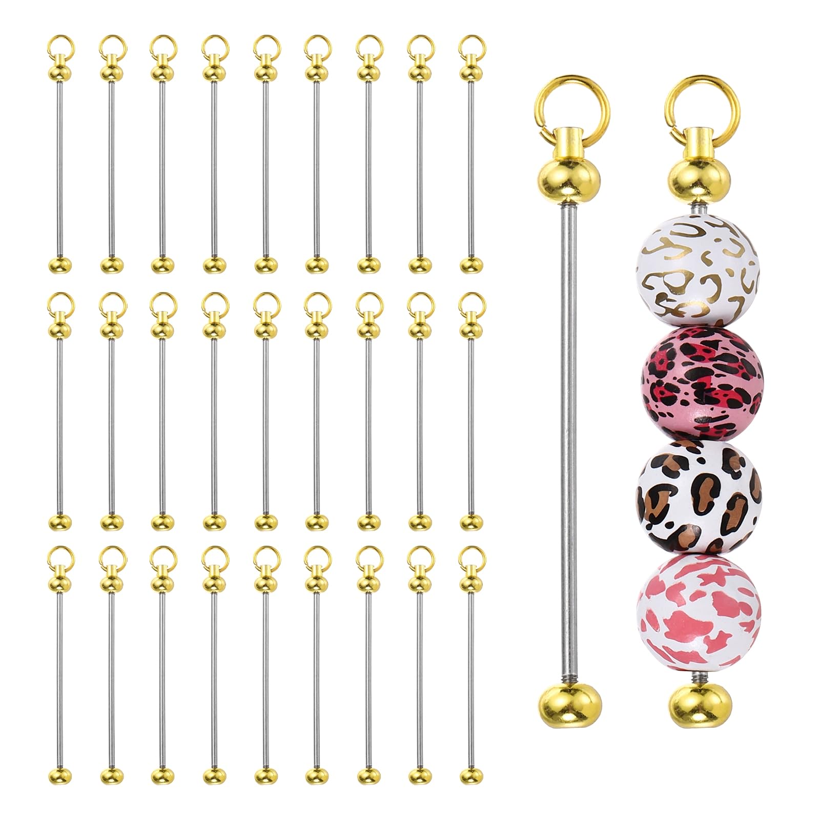 Porte-clés à perles vierges doré lot de 28 pour fabrication de bijoux DIY