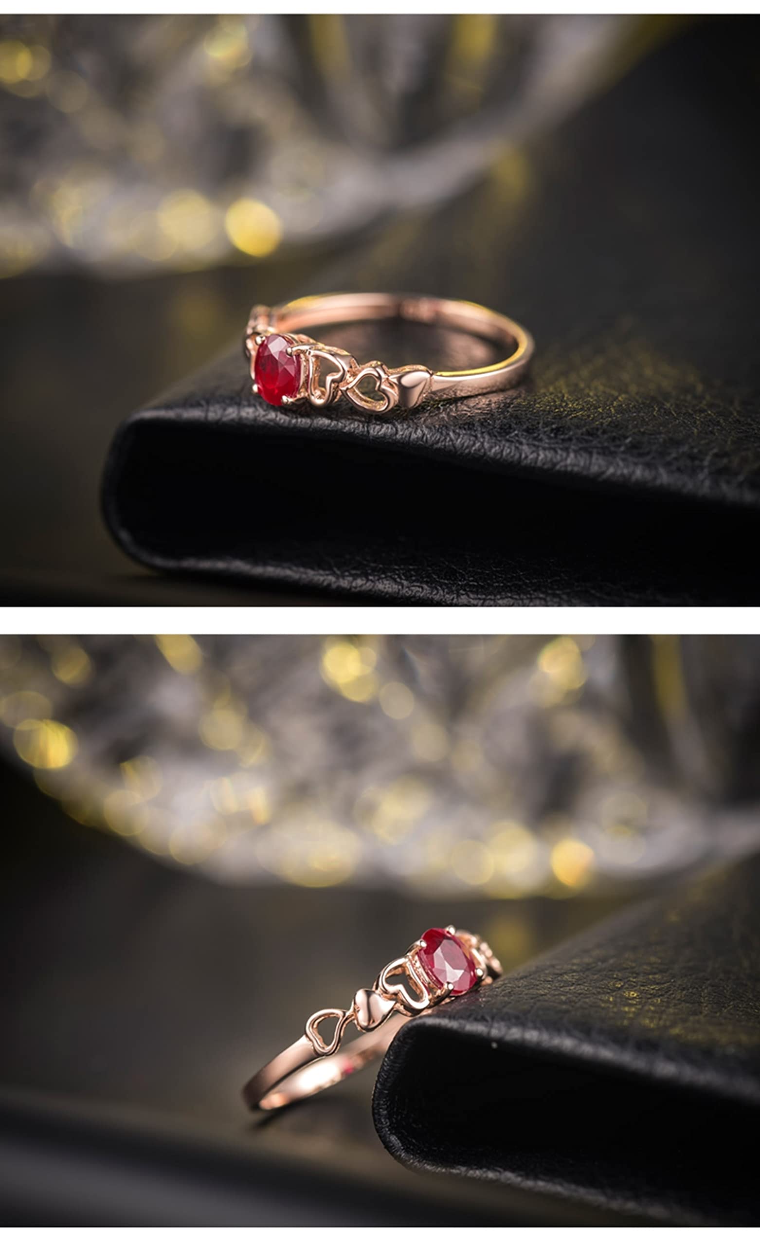 Anillos de graduación, anillo de aniversario de boda, oro rosa de 18 quilates, AU750, 1 0,38 quilates, VVS, rojo, ovalado, cultivado en laboratorio, canal de rubí cultivado en laboratorio, día de San
