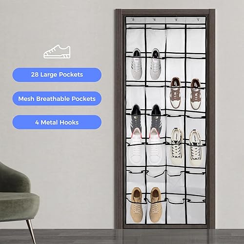 Miniatura 5 de Organizador de zapatos con 28 bolsillos grandes sobre la puerta, organizador de zapatos colgante para puerta, bolsa de almacenamiento de zapatos de