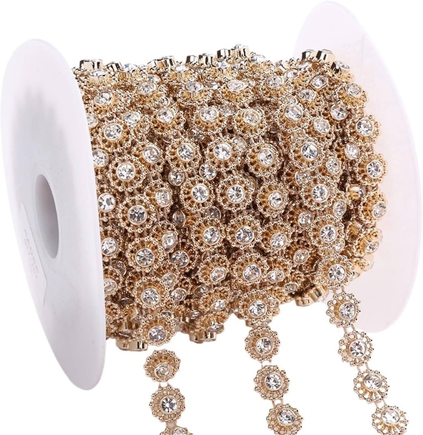 Rhinestone Chain Plating Gold Silver Beads Chain for Sewing Accessories(Golden)