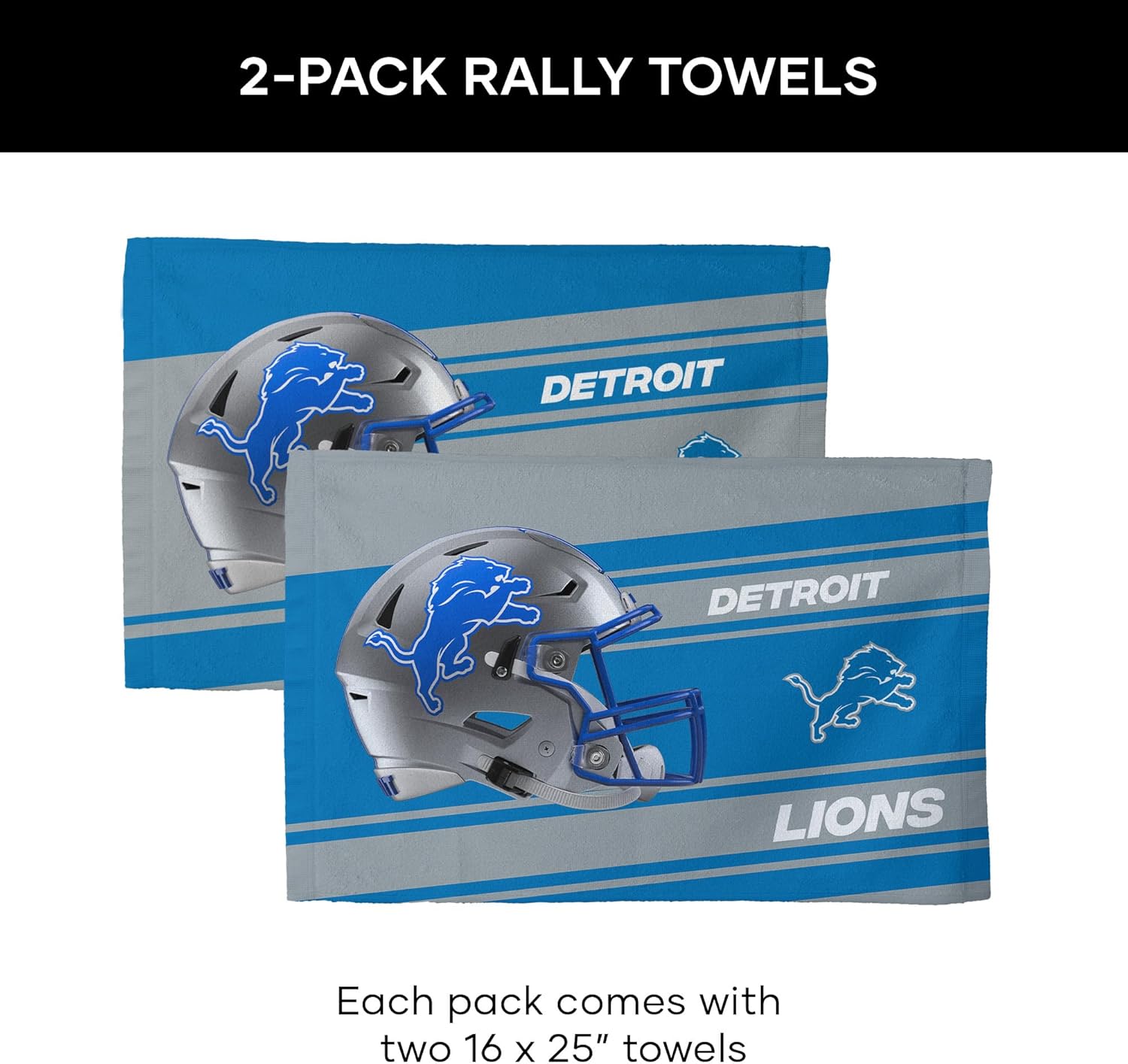 Northwest NFL Detroit Lions 2-Pack Fan Towel Set, 16" x 25" Each, Swipe, Team Colors - Image 6