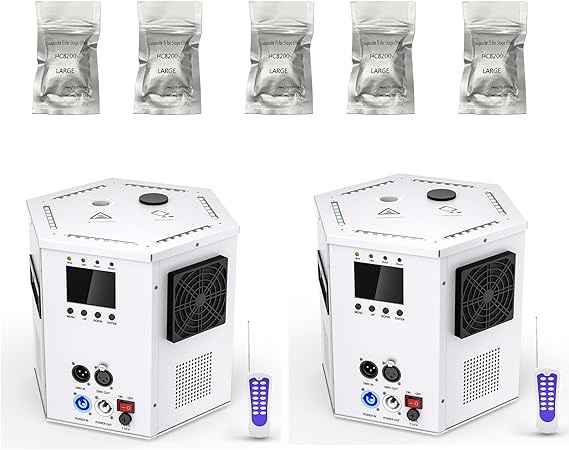 2 PCS Upgraded Hexagonal Stage Effect Machine with 5 Pcs Premium Material, Stage Special Effect Machine with Remote & DMX Control, Stage Equipment for Wedding Musical Show Opening/Ending, 12 Pack