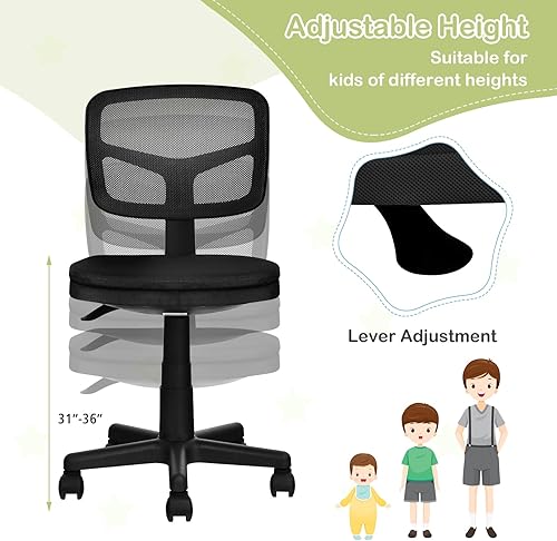 Miniatura 5 de Giantex Silla de escritorio para niños, silla de computadora de malla con respaldo bajo, silla de oficina ergonómica sin brazos con altura