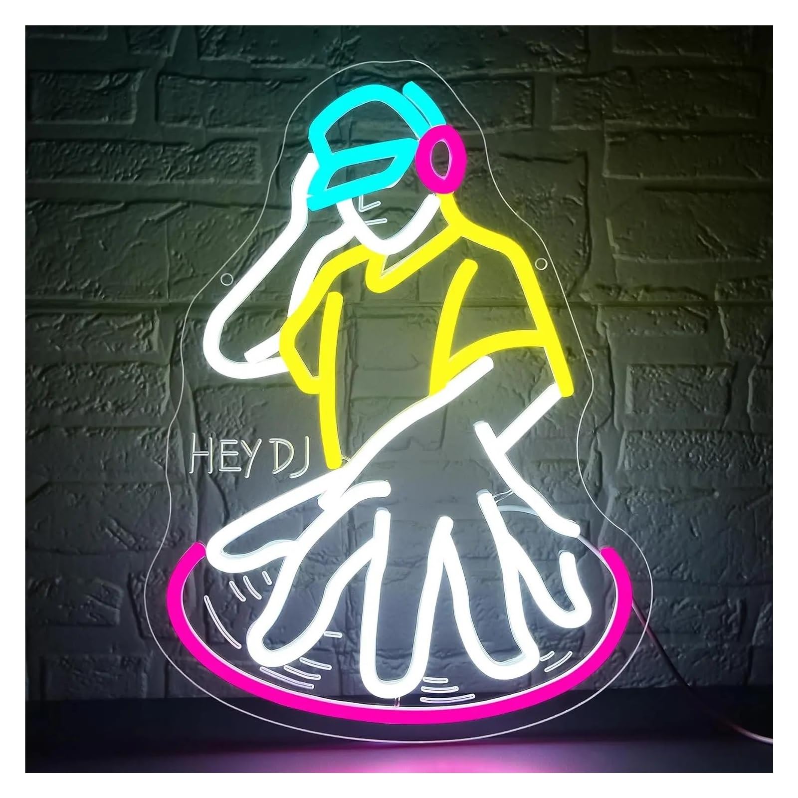 RONGCH Hanging Art Signs DJ Player Neon Sign for Gameroom Bedroom Livingroom Bar Party Wall Art Decoration USB Dimmable 27.7x37cm