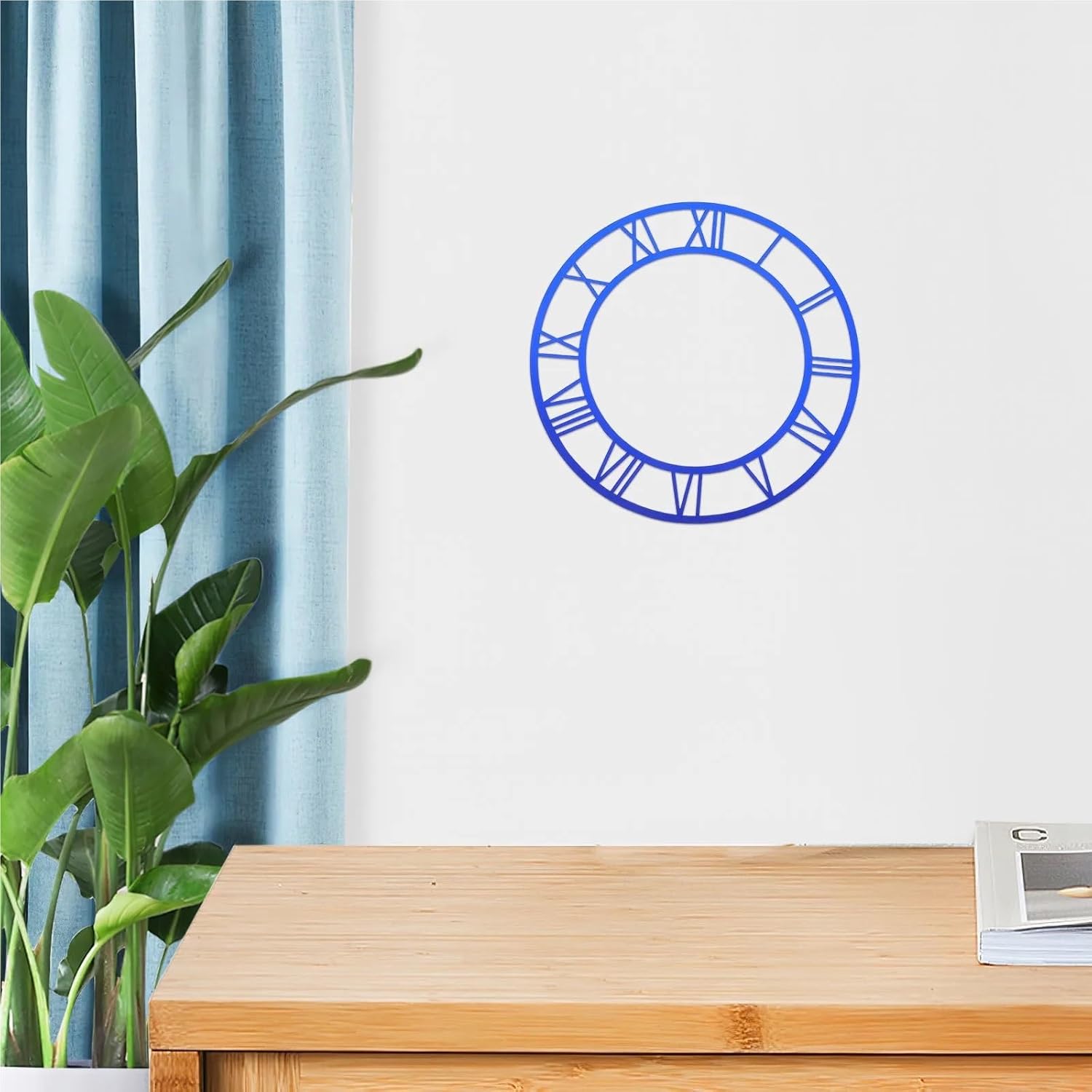 4Pcs Acrylic Roman Numeral Mirror Clock DIY Wall Sticker Frameless Round Large Decorative Wall Clock for Office Living Room(Dark Blue)