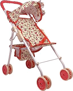 My First Foldable Baby Doll Stroller for Toddlers 3+ Girls - Canopy, Storage Basket, Seatbelt by The New York Doll Collection