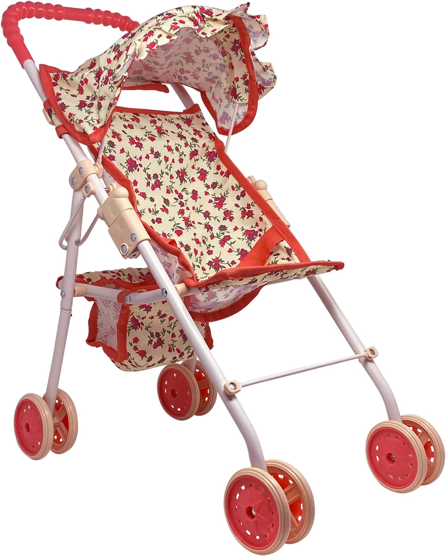My First Baby Doll Stroller for Toddlers 3 Year Old Girls, Little Kids | Toy Stroller with Bottom Storage Basket, Foldable Frame, Canopy, Seatbelt