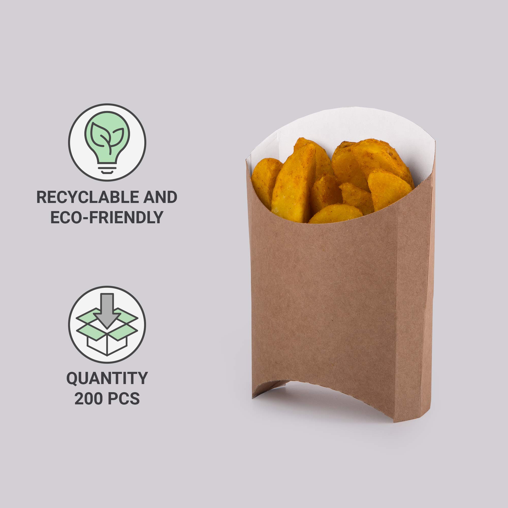 (200 sztuk) karton typu kraft, francuskie pudełka na frytki rozmiar M uchwyt na wióry pojemnik na żywność Fast Food Jednorazowe pudełko ekologiczne nadające się do recyklingu (200, M)