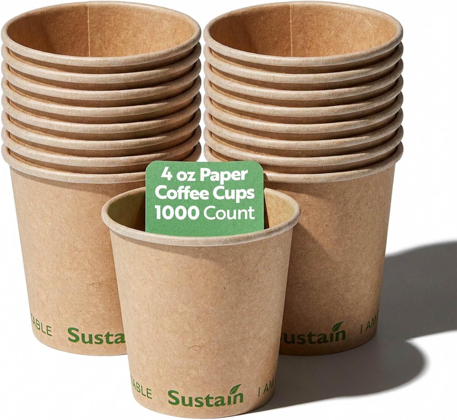 Restaurantware-Sustain 4 Ounce BPI-Certified Hot Cups, 1000 Single Wall Coffee Cups - Lids Sold Separately, Leakproof PLA Coating, Compostable Kraft Paper Cup, For Hot Or Cold Drinks