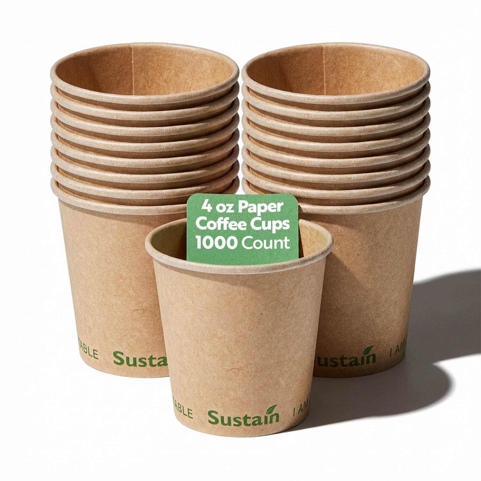 Restaurantware-Sustain 4 Ounce BPI-Certified Hot Cups, 1000 Single Wall Coffee Cups - Lids Sold Separately, Leakproof PLA Coating, Compostable Kraft Paper Cup, For Hot Or Cold Drinks