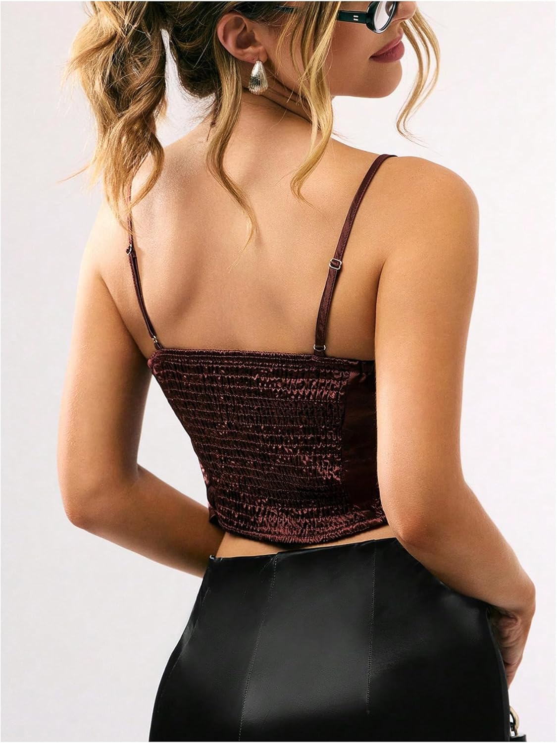 SOLY HUX Women's Satin Camisole Tops Y2k Draped Buckle Cami Shirts Party Club Crop Top - Image 4