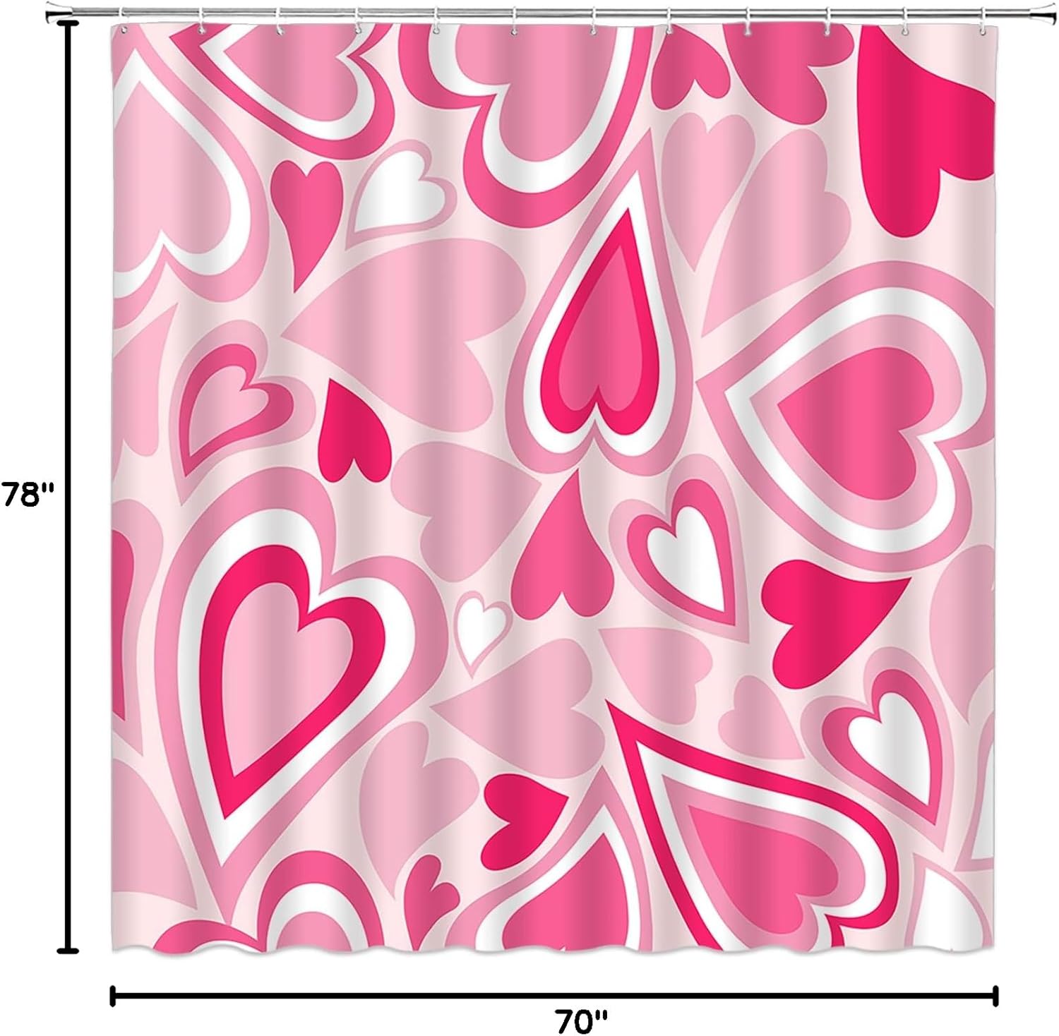 GCTNBJL Valentine's Day Shower Curtain Pink Heart Sweet Love Romantic Couple Woman Girl Abstract Extra Long Bathroom Home Curtain with Hooks,70" Wx78 H
