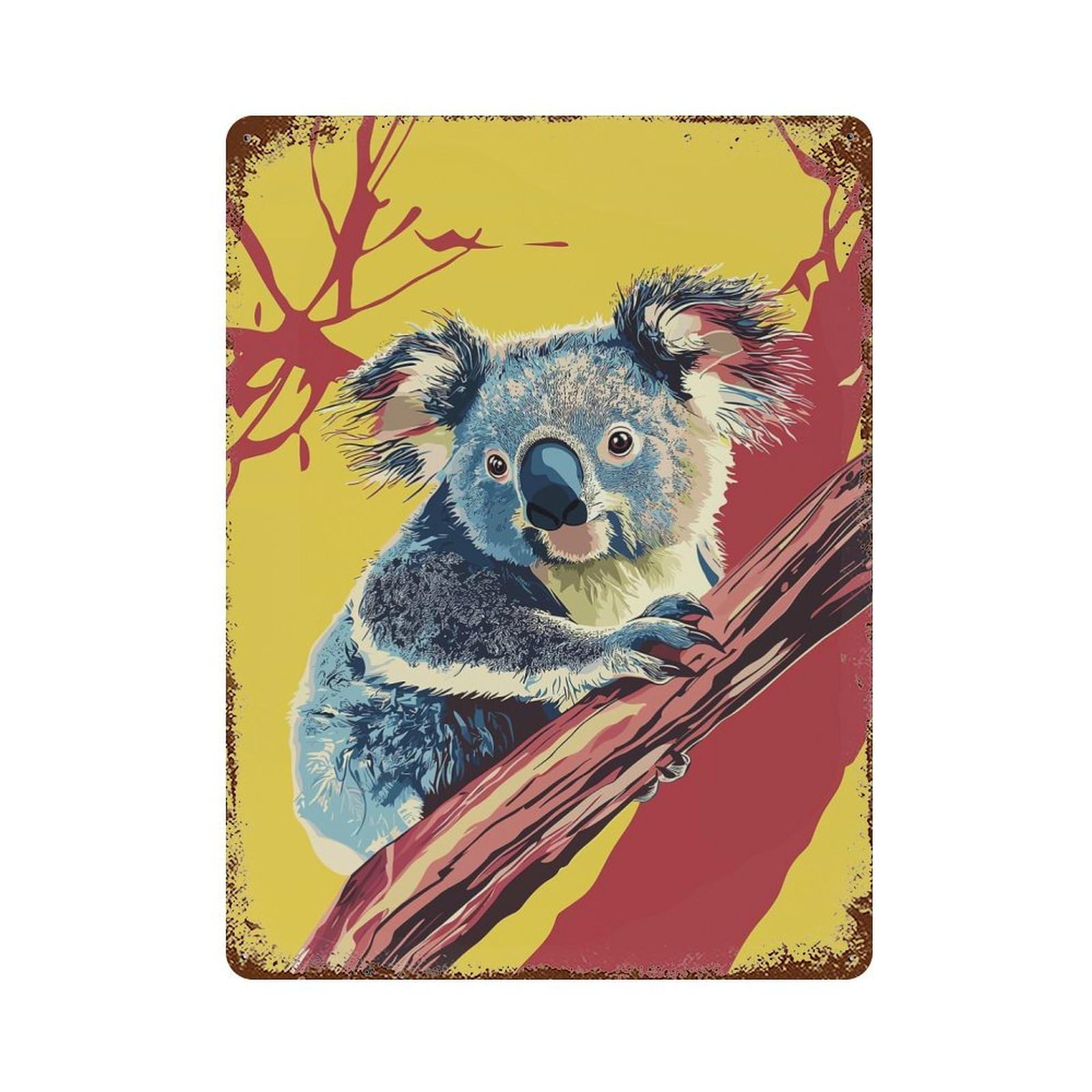 Garage Style Koala on Branch Aged Metal Wall Plaque 15.7"x11.8", Farmhouse Wall Decor for Bar And Workshop