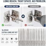 16 Pcs Long Magnetic Screwdriver Bits, 1/4 Inch Hex Shank Drill Screw Driver Bit Set 4 in 1 Multiple Powel Tools Kit, 100mm Length (Hex+Torx+Cross+Slotted Tip Bits)