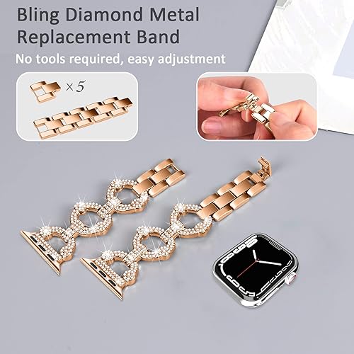 Miniatura 4 de Band Compatible with Bling Apple Watch Band 38mm 40mm 41mm 42mm 44mm 45mm 49m, women Bling Diamond Strap Jewelry Metal Bracelet Wristband for iWatch