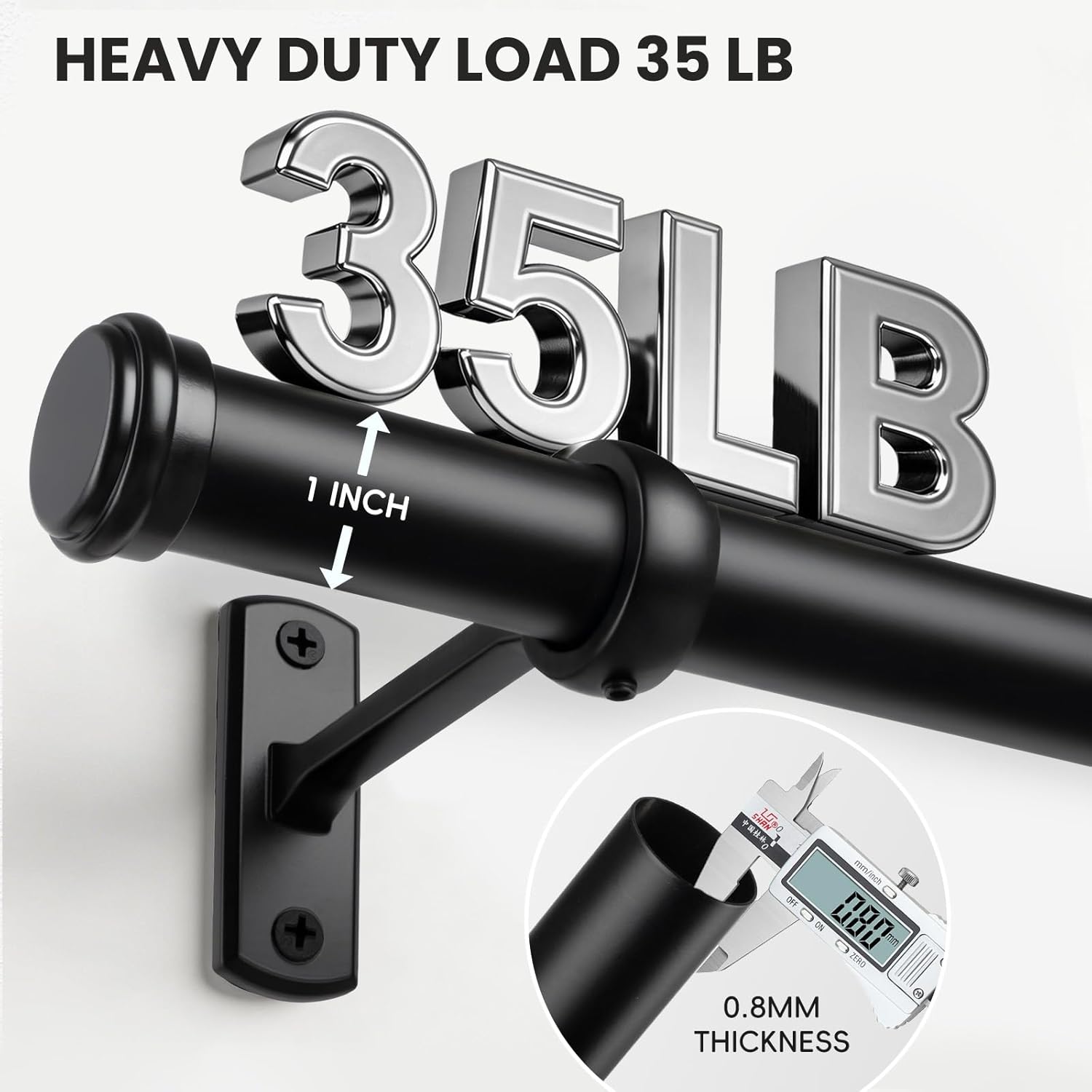 Black Curtain Rod 28-48 Inch, 1" Diameter Curtain Rods for Windows, Heavy Duty Modern Drapery Rod with Brackets for Bedroom, Living Room, Kitchen, Patio