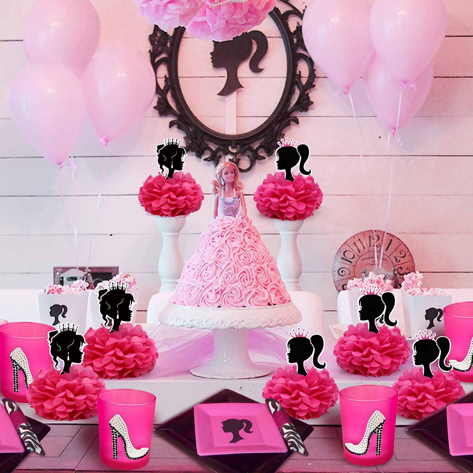 Palksky6 Pcs Girl Birthday Party Decorations Supplies Pink Table