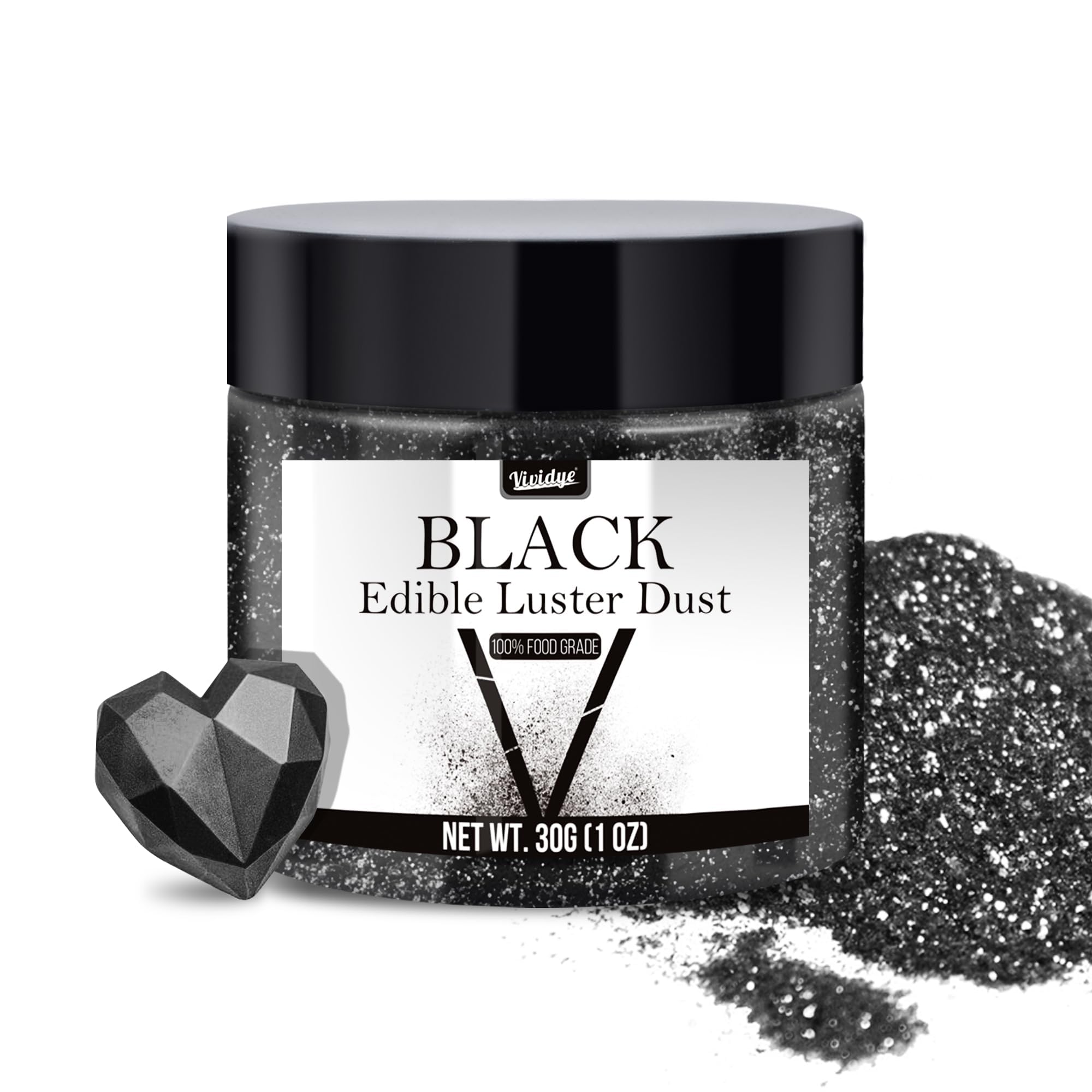 Edible Glitter for Halloween - 30g / 1oz Luster Dust Edible Glimmer Powder for Sparkling Drinks, Foods, Wine, Cake - Food Grade Shimmer Dust Powder for Baking, Beverage, Cookies Decoration (black）
