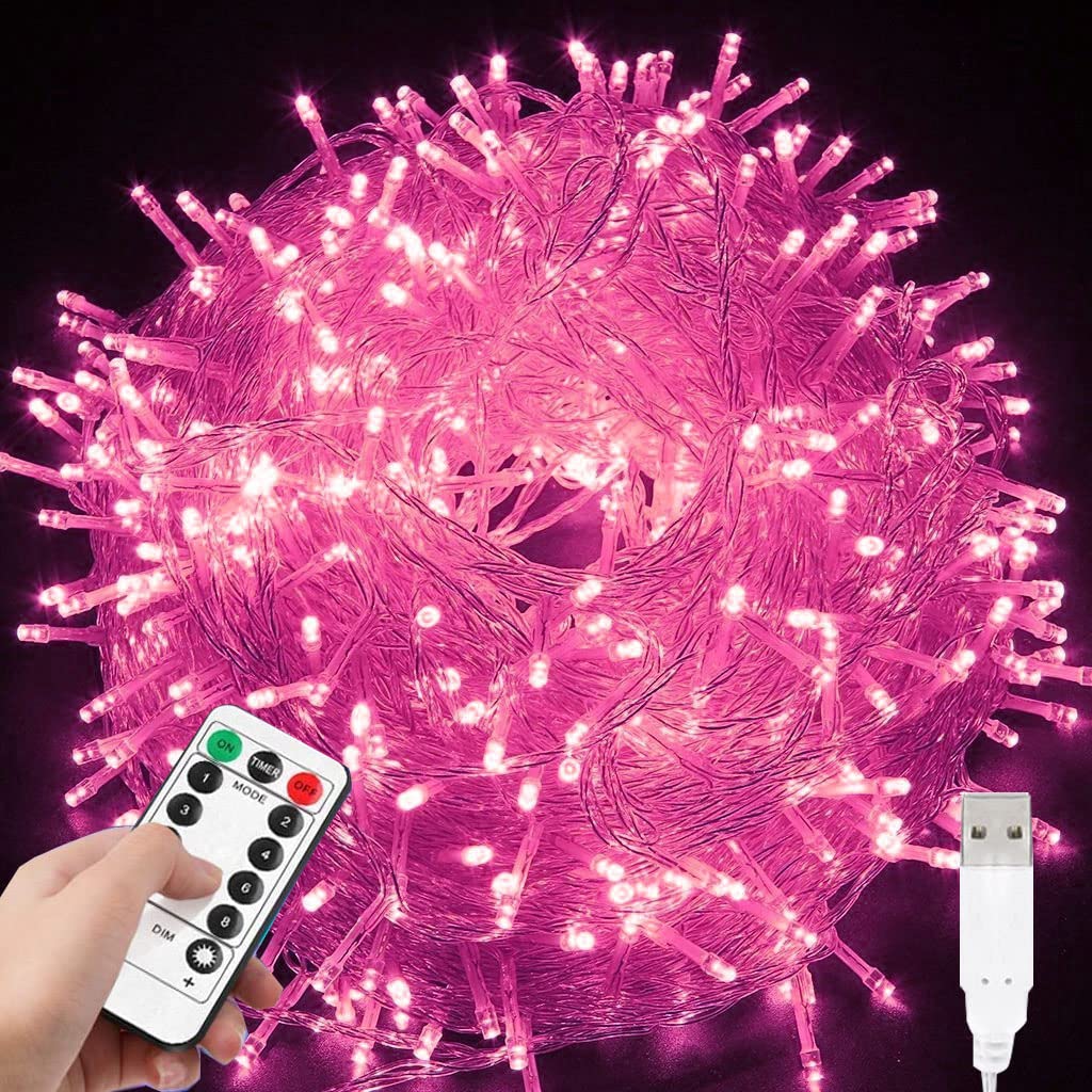 zhonghua Fairy Lights, 8M 80LED Indoor Fairy Lights Indoor Outdoor Rope Fairy String Lights USB with Remote Fairy String Christmas Tree (Pink)