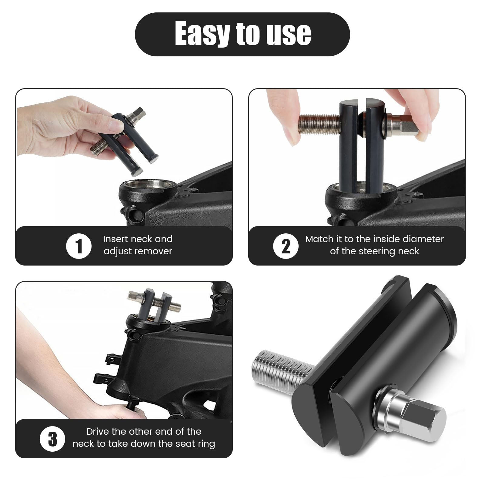 QENWKXZ Bearing Puller, Bearing Removal Tool, Neck Bearing Race Puller, Motorcycle Steering Stem Bearing Race Removal Tool, Wheel Bearing Puller for 1?1/8in to 2?5/8in ID Races