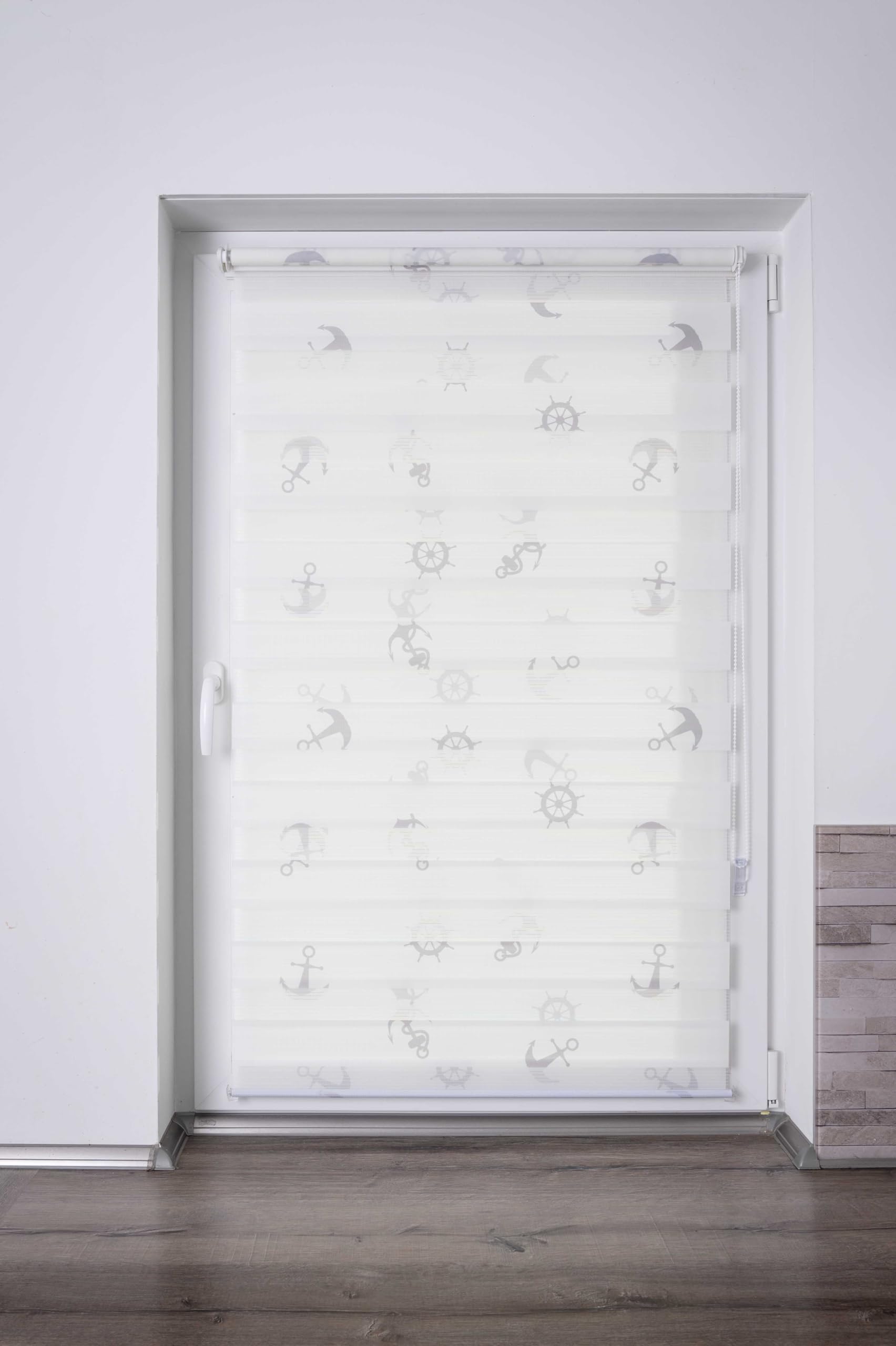 K-Home® Store Enrouleur Double Klemmfix Madrid sans perçage Motif Ancre l 70 x H 200 cm