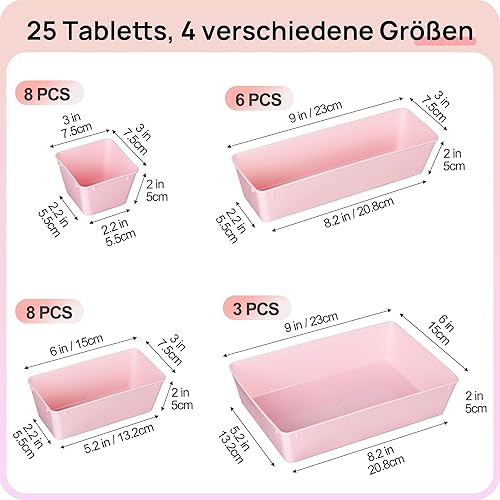 Miniatura 2 de Vtopmart - Juego de 25 organizadores de cajones de plástico, 4 tamaños versátiles, charolas organizadoras de baño y tocador, cajas de almacenamiento
