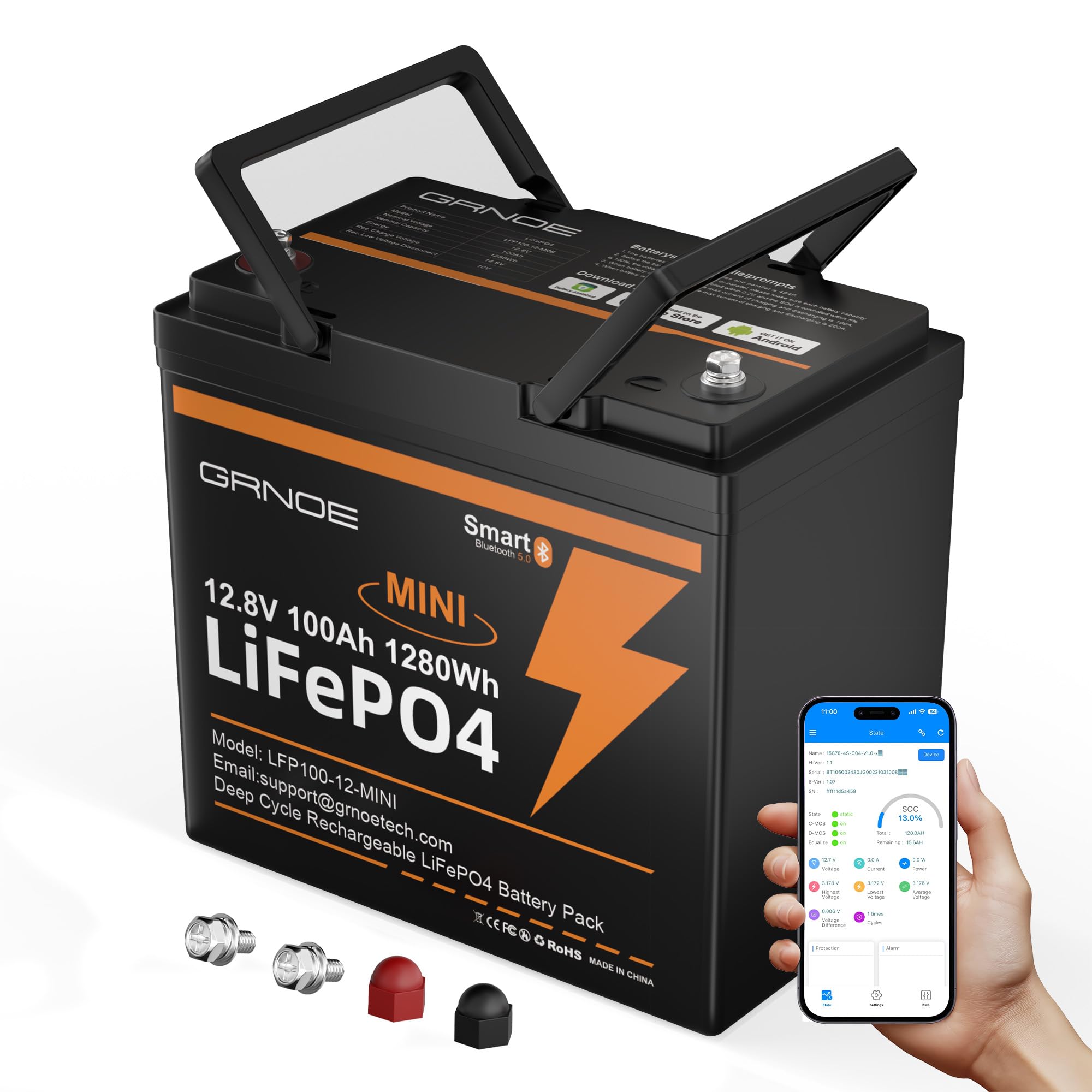 Amazon.com: 12V 100Ah Mini LiFePO4 Lithium Battery with Bluetooth