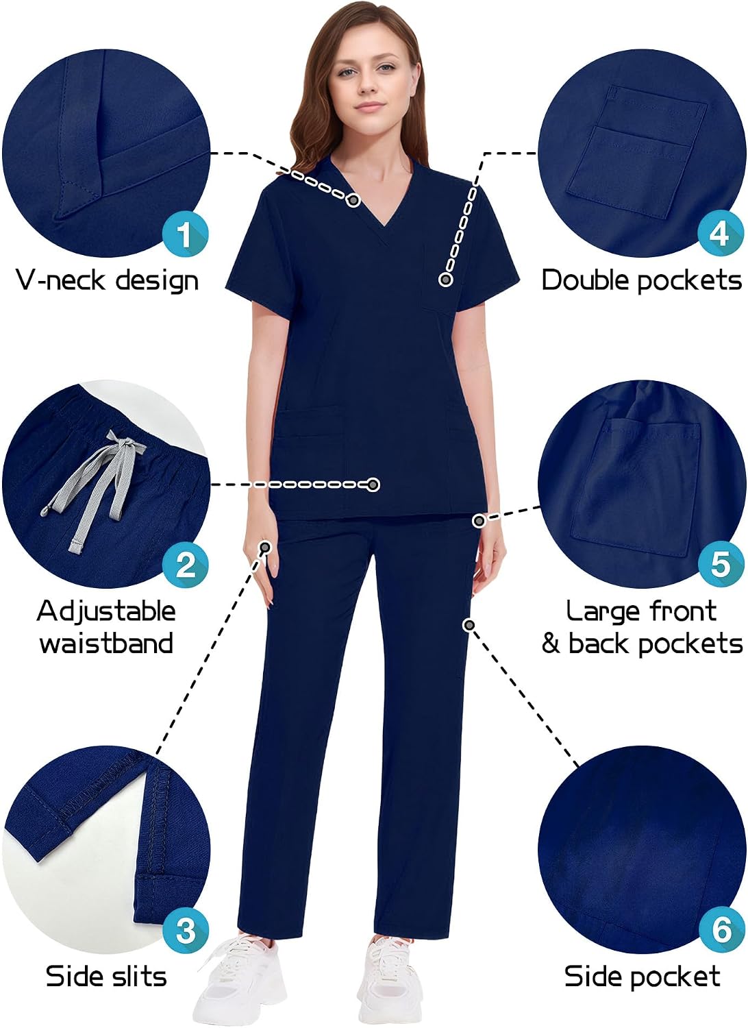 Women Scrub Set 12 Pockets Solid Stretch Scrubs Set Nurse Medical Uniform Workwear Mock Wrap Top and Straight-Leg