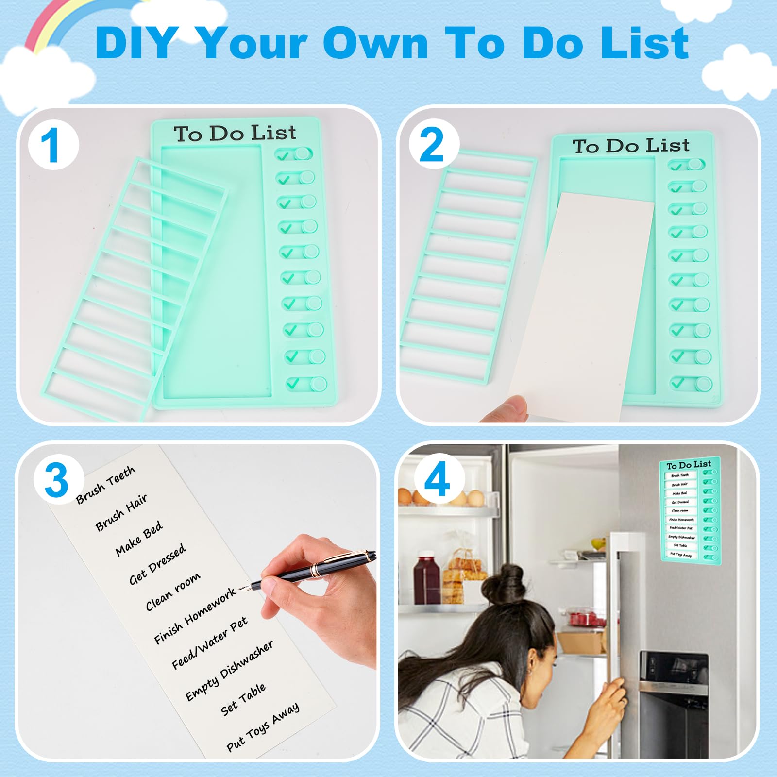 4 stuks memo checklist boards, to-do-lijst checklist board, bord chore chart met 8 droge wispapier, draagbare memoboards chore chart, to-do-lijst voor kinderen, leerplanning, 4 kleuren