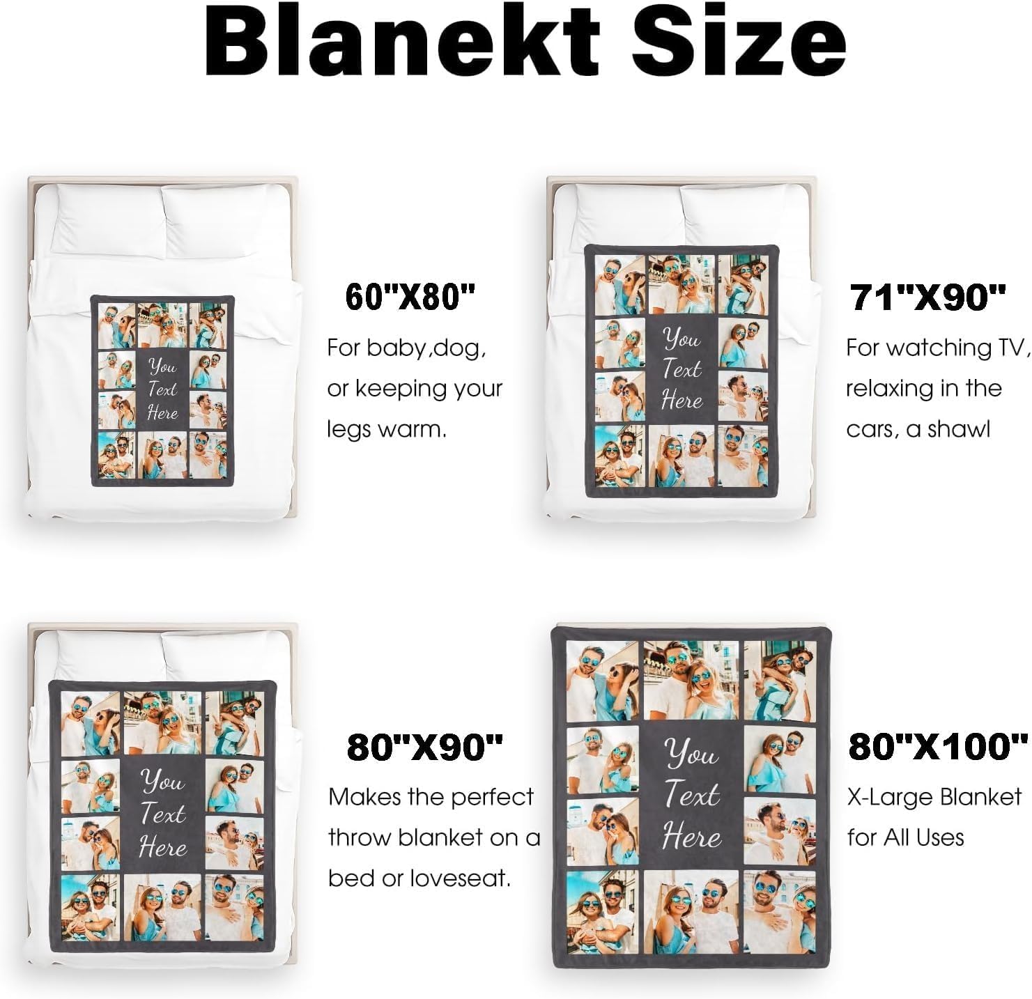 Custom Blankets with Picture,Maximum 80 x 100 inches for Queen/King Size Bed, Big Throw Blanket Tailored for Couch, Personalized Large Size Flannel Photo Tapestry (Ten Pictures, 80X100inch)