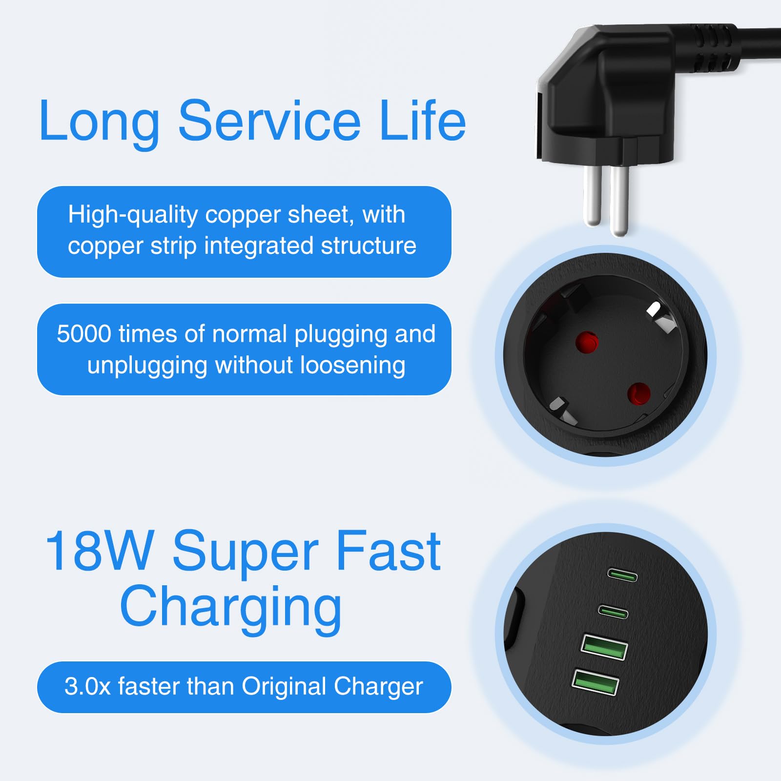 HEEKIM Multiprise, Multiprise Murale Commutable Individuellement 11 Prises avec 2 USB-A et 2 USB-C, 4000W/16A (Noir, 2M)