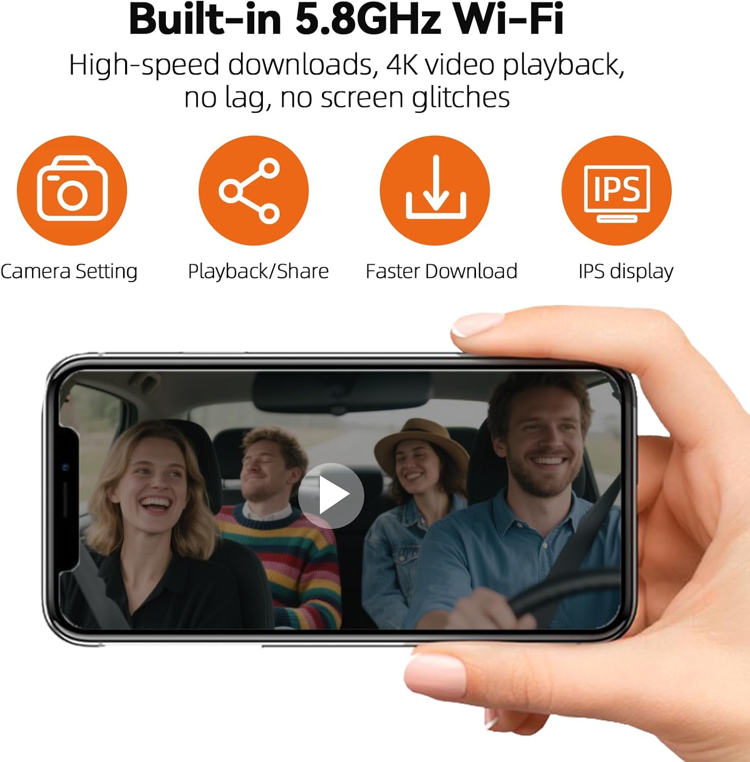 Triple-channel recording view showing front 4K, cabin 1080P, and rear 1080P cameras