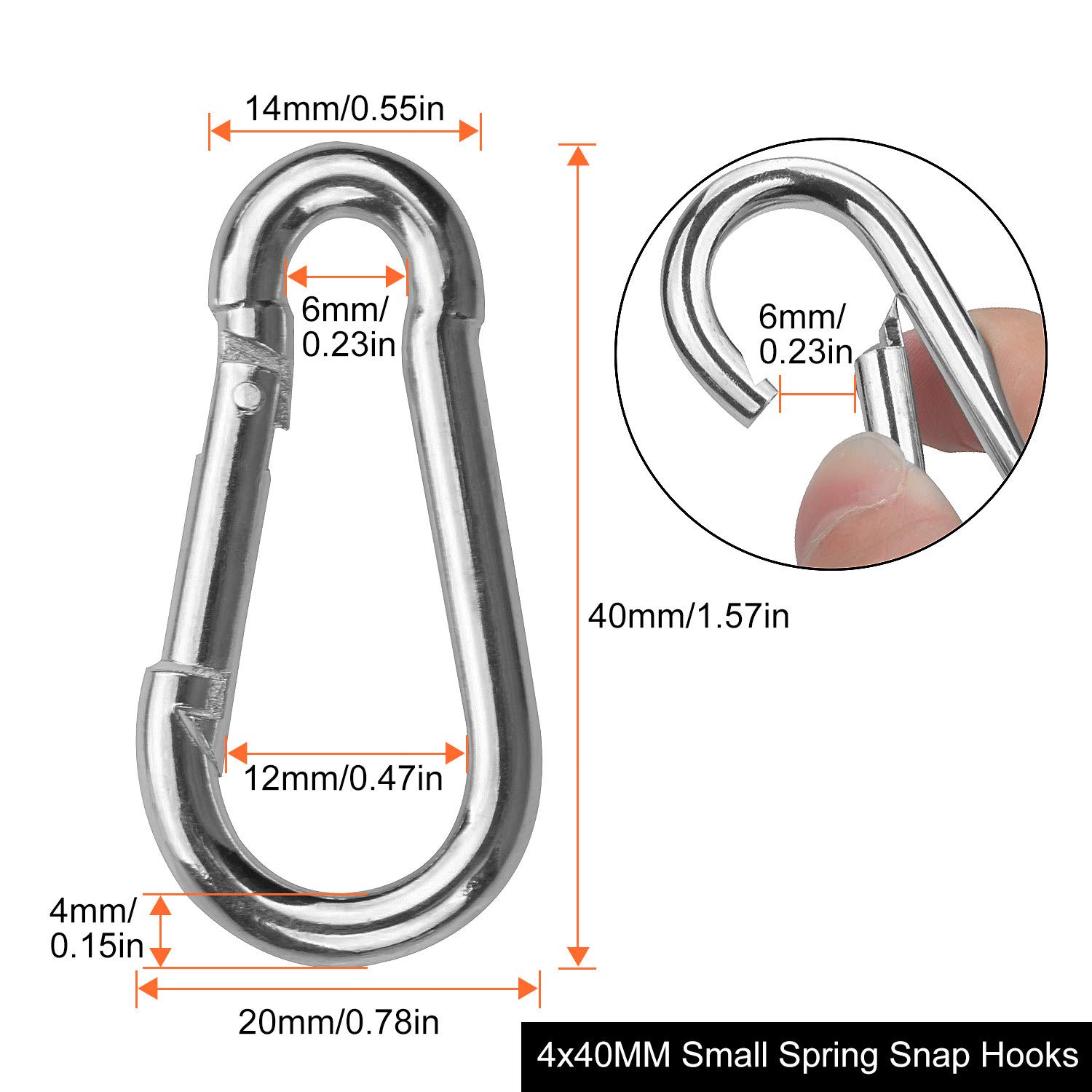30 Pack Sliver Spring Hook, Zinc-Galvanized Steel Carabiner Small M4x40MM Carabiners for Backpacks or Key Chains, Silver Quick Link Snap Spring Clip Hook for Ropes, Pet, Indoor and Outdoor Equipment - Image 2