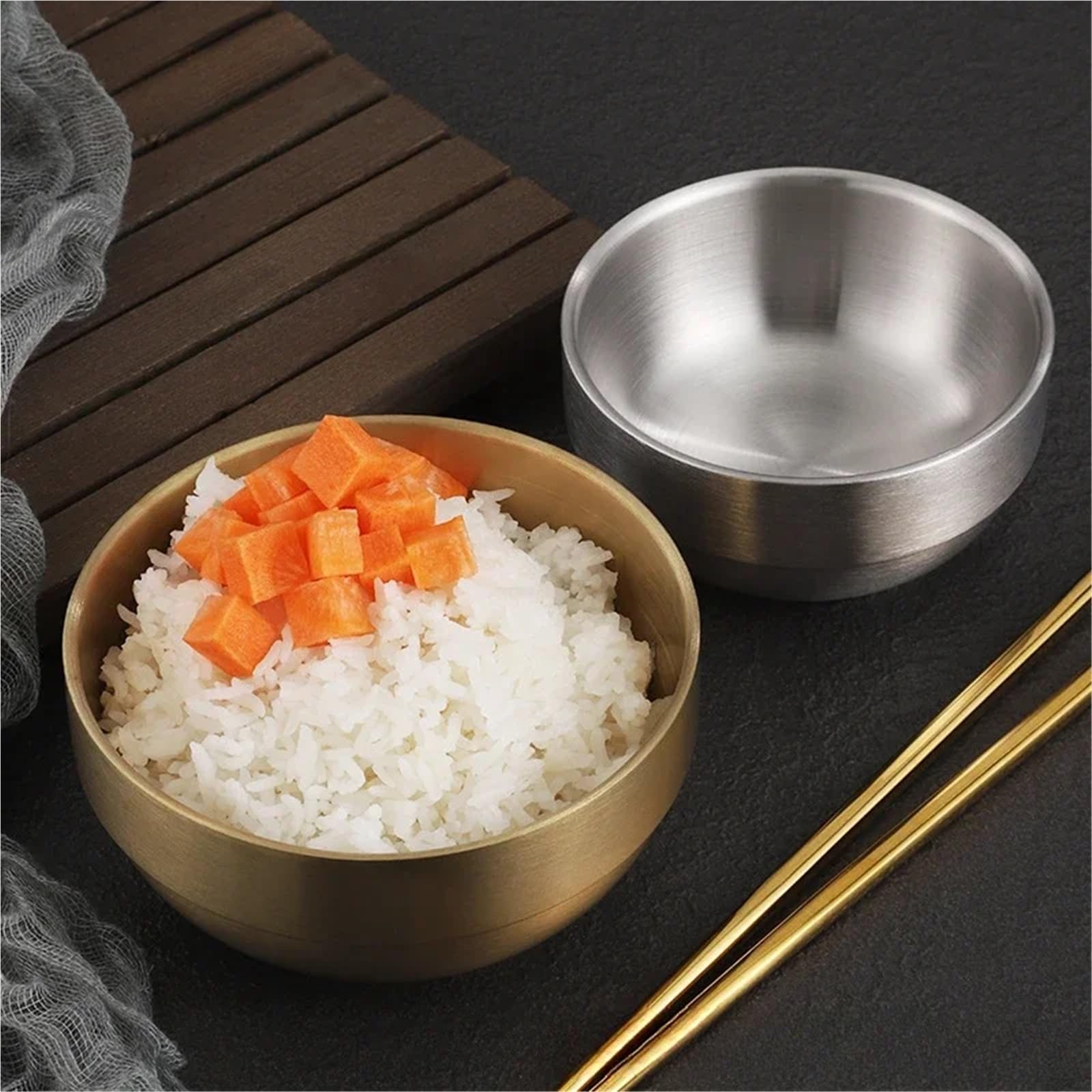 Cuenco de acero inoxidable Tazón De Arroz Acero Inoxidable Doble Capa Dorado, Pequeño, For Uso Comercial, For Sopa Kimchi(SetB)