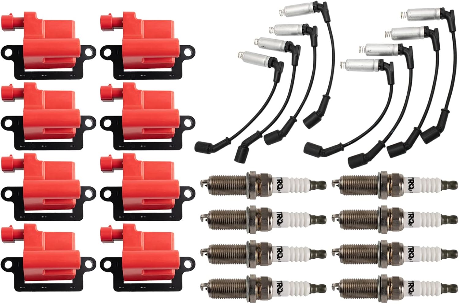TRQ Ignition Coil & Spark Plug Kit 17 Piece Iridium Spark Plugs Compatible with 2003-2006 Chevrolet Silverado 2500 HD Avalanche 2500 Yukon XL 2500 2003-2007 Sierra 2500 HD