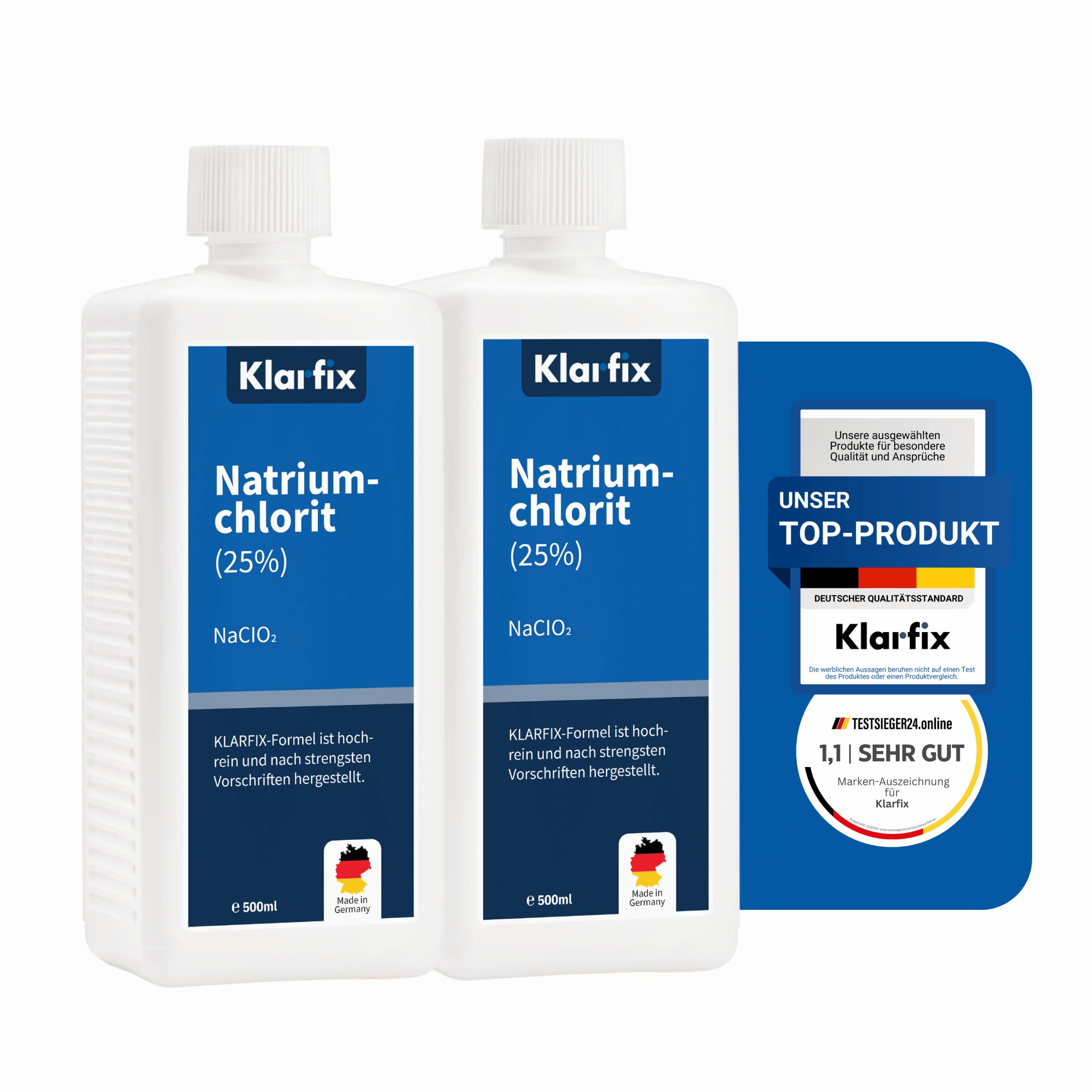 Natriumchlorit 25 % | Starkes Oxidationsmittel zur Herstellung von Chlordioxid | Für Wasseraufbereitung, Desinfektion & Bleichmittel | Technisches Konzentrat (2x 500ml)