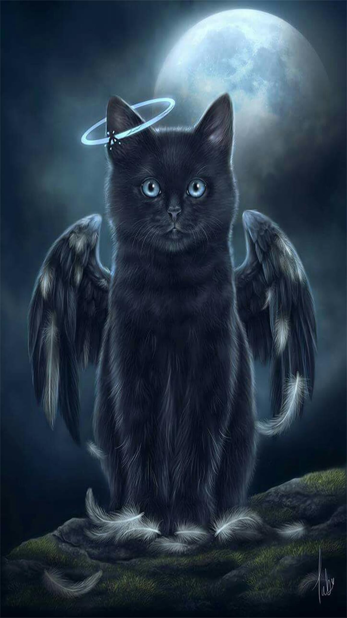 ZHUMUTO Large Diamond Painting Kits for Adults Black Angel Cat โ image 1