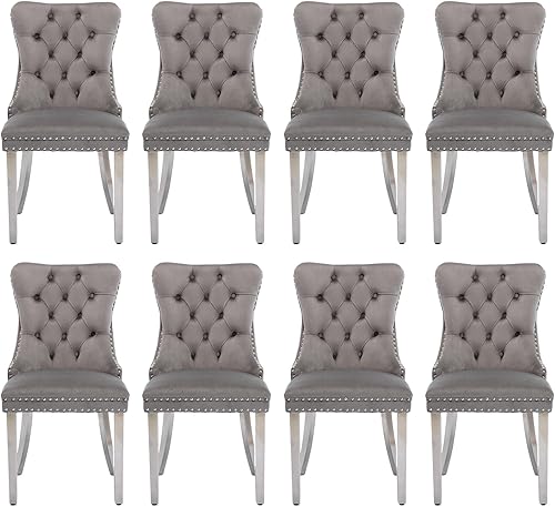 Miniatura 117 de Juego de 6 Sillas de Comedor Tapizadas en Terciopelo, Sillas Laterales de Cocina de Estilo Moderno con Ribete de Tachuelas y Patas de Madera, Anillo