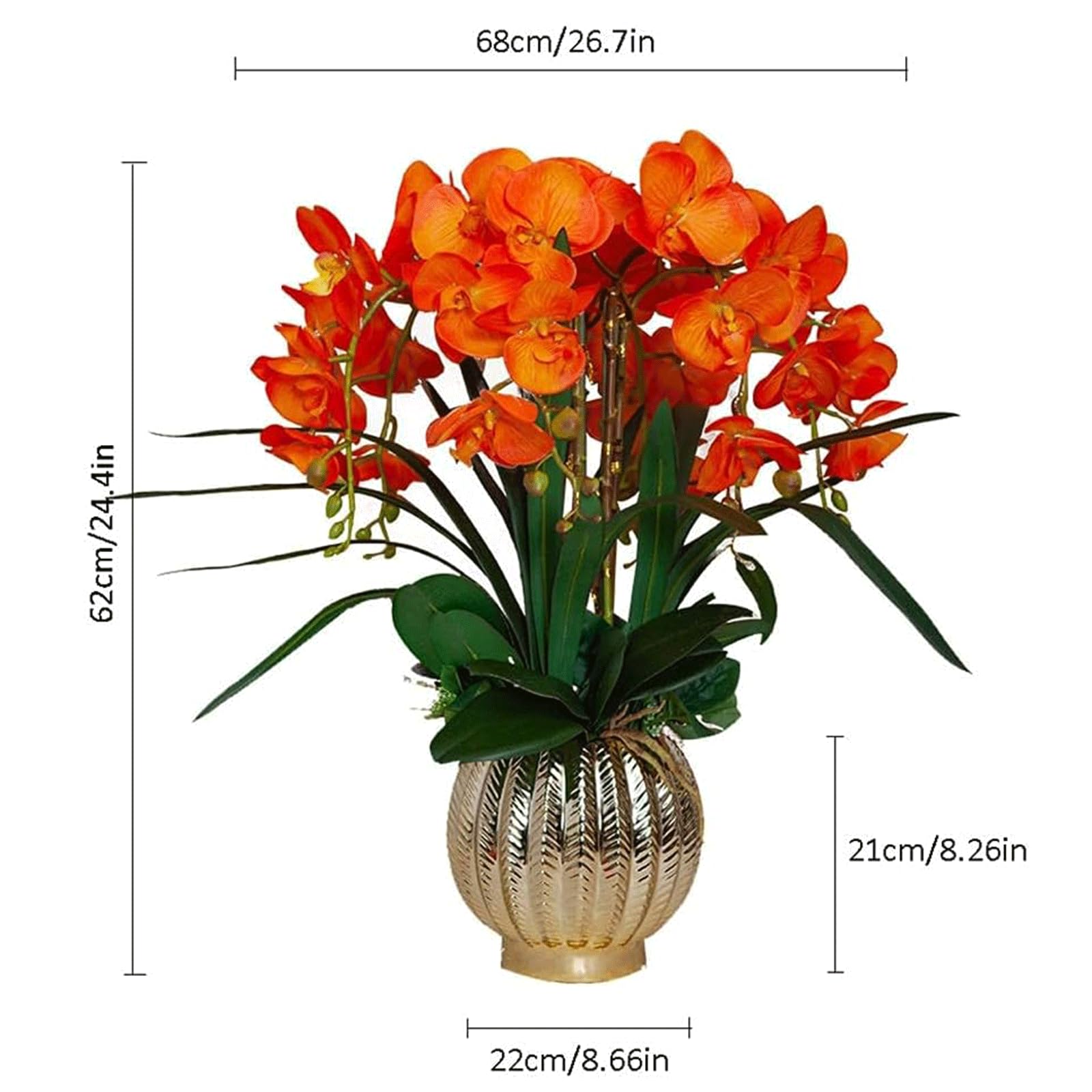 Orchidées artificielles en Soie, Composition de 62 cm (24,4 Pouces) dans Un Vase Rond, Fleurs artificielles Phalaenopsis, décoration Florale Artificielle.,