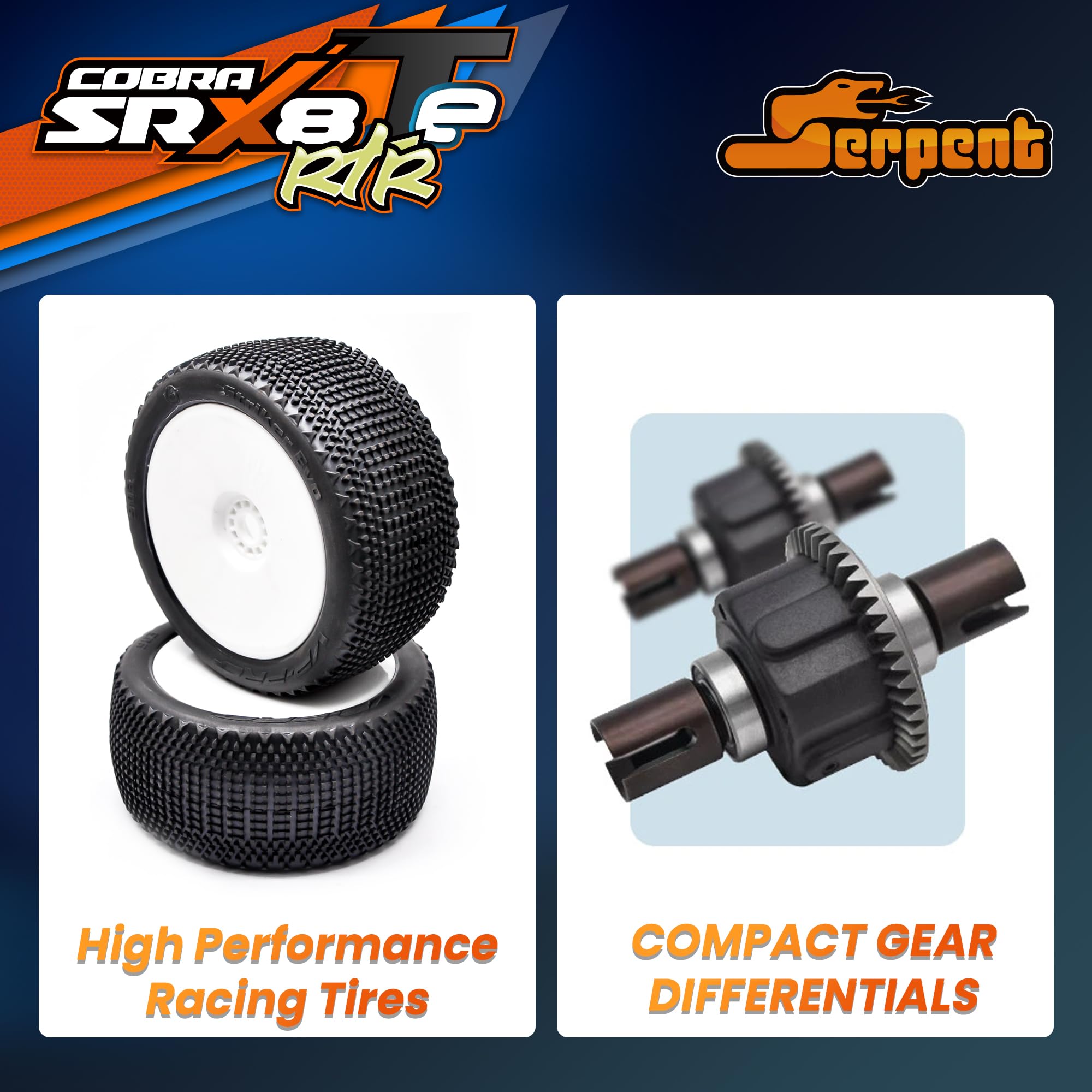 Serpent Truggy-e RTR, kit truggy elettrico ad alta velocità, lunga durata, ad alte prestazioni, batteria e caricabatterie esclusi (arancione)